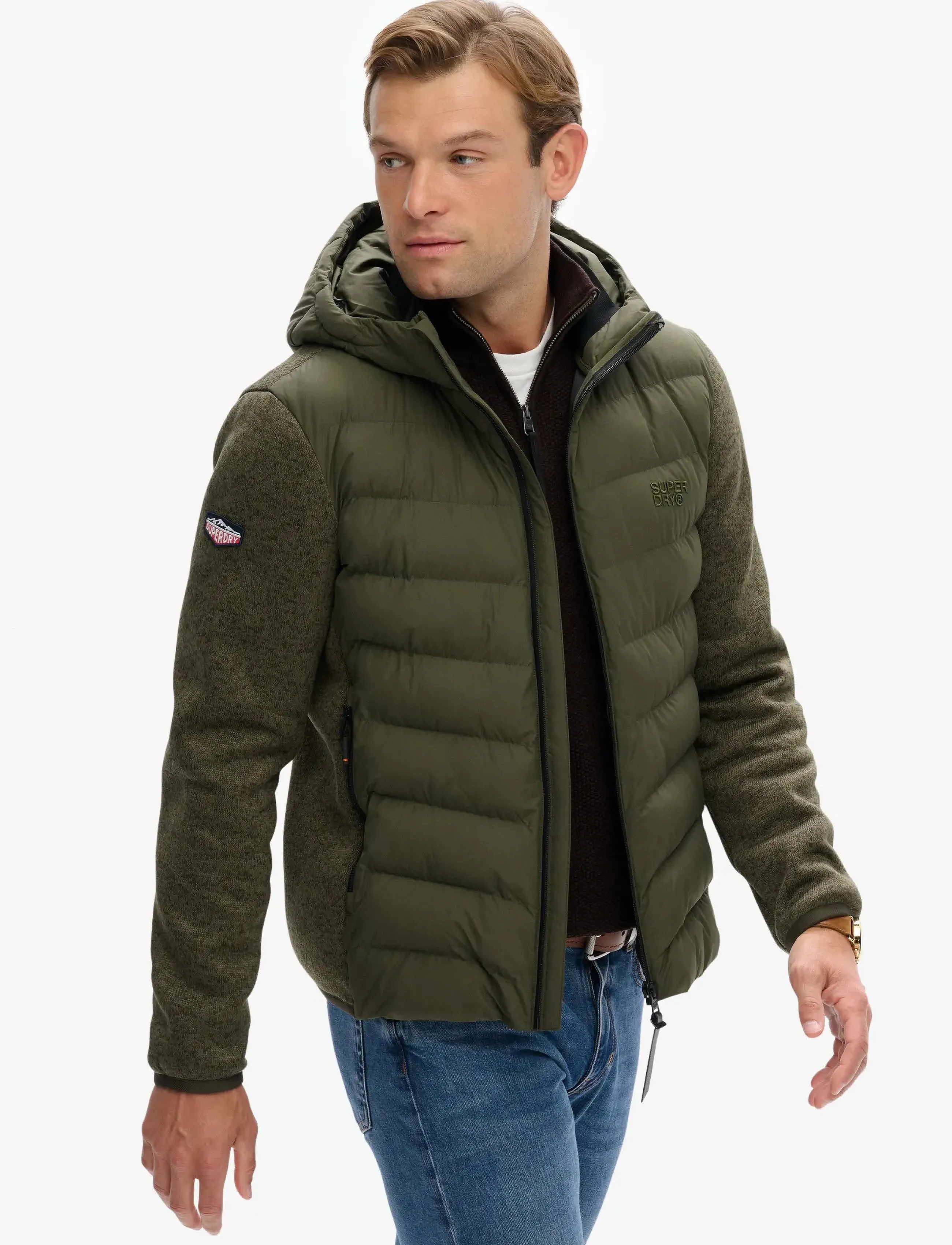 Superdry - HOODED STORM KNIT HYBRID JKT - kurtki puchowe - khaki green marl - 4