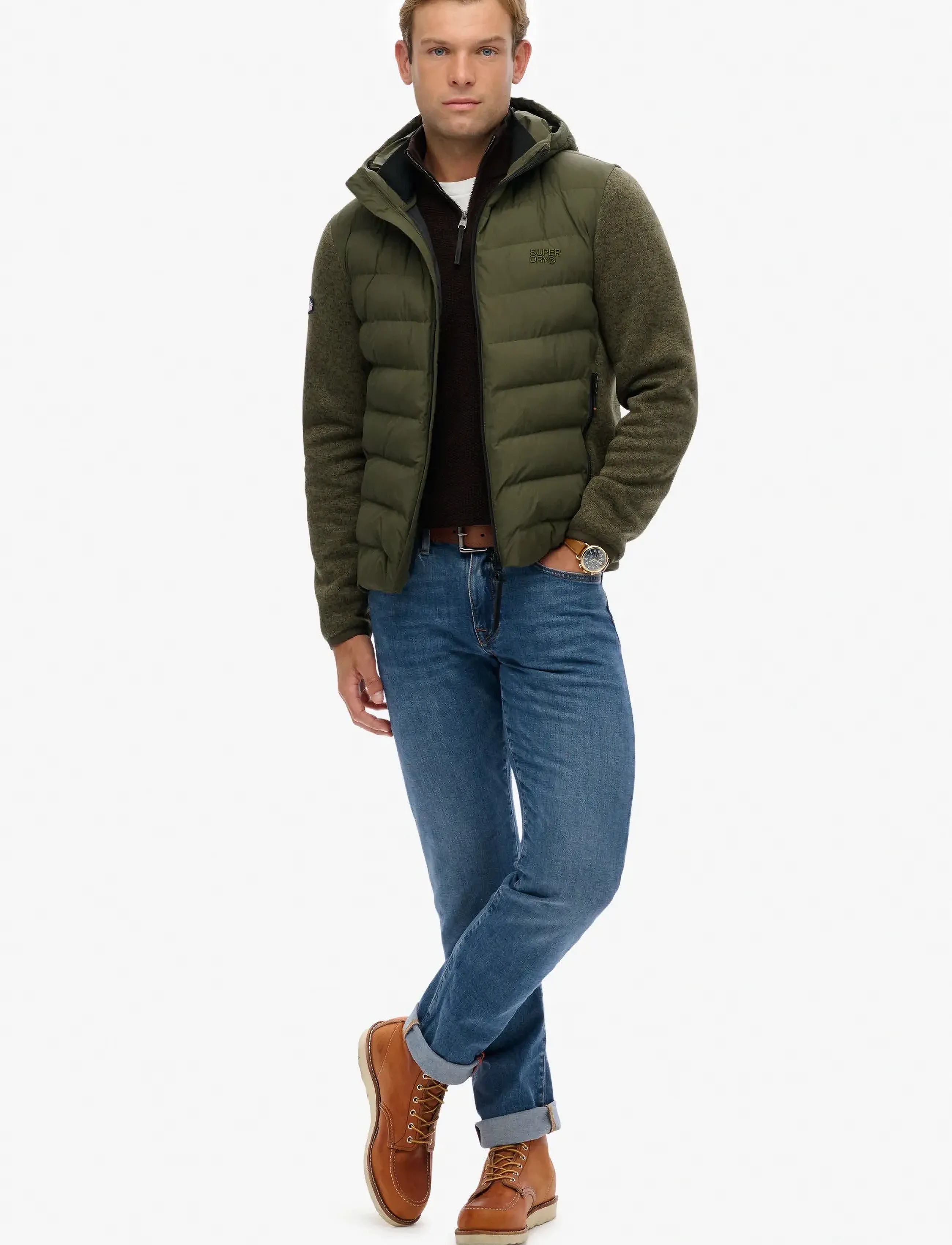 Superdry - HOODED STORM KNIT HYBRID JKT - kurtki puchowe - khaki green marl - 5