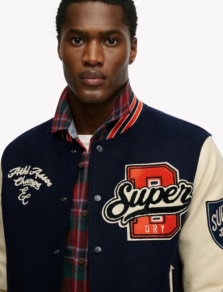 Superdry - COLLEGE PATCHED VARSITY JKT - varsity jackets - atlantic navy/oatmeal - 0