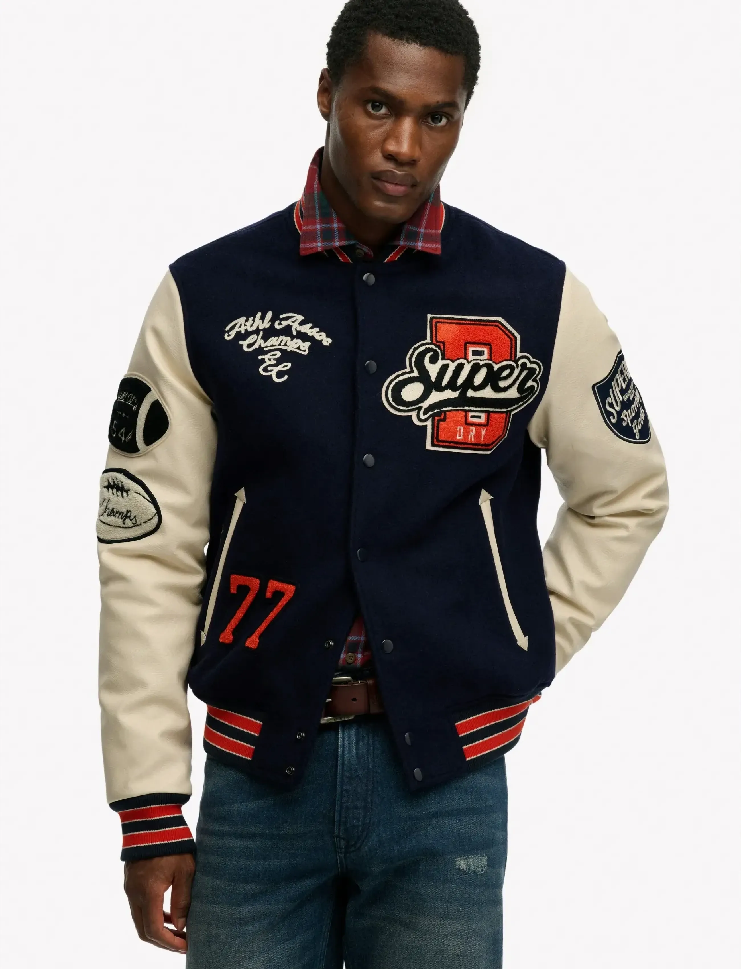 Superdry - COLLEGE PATCHED VARSITY JKT - varsity jackets - atlantic navy/oatmeal - 3