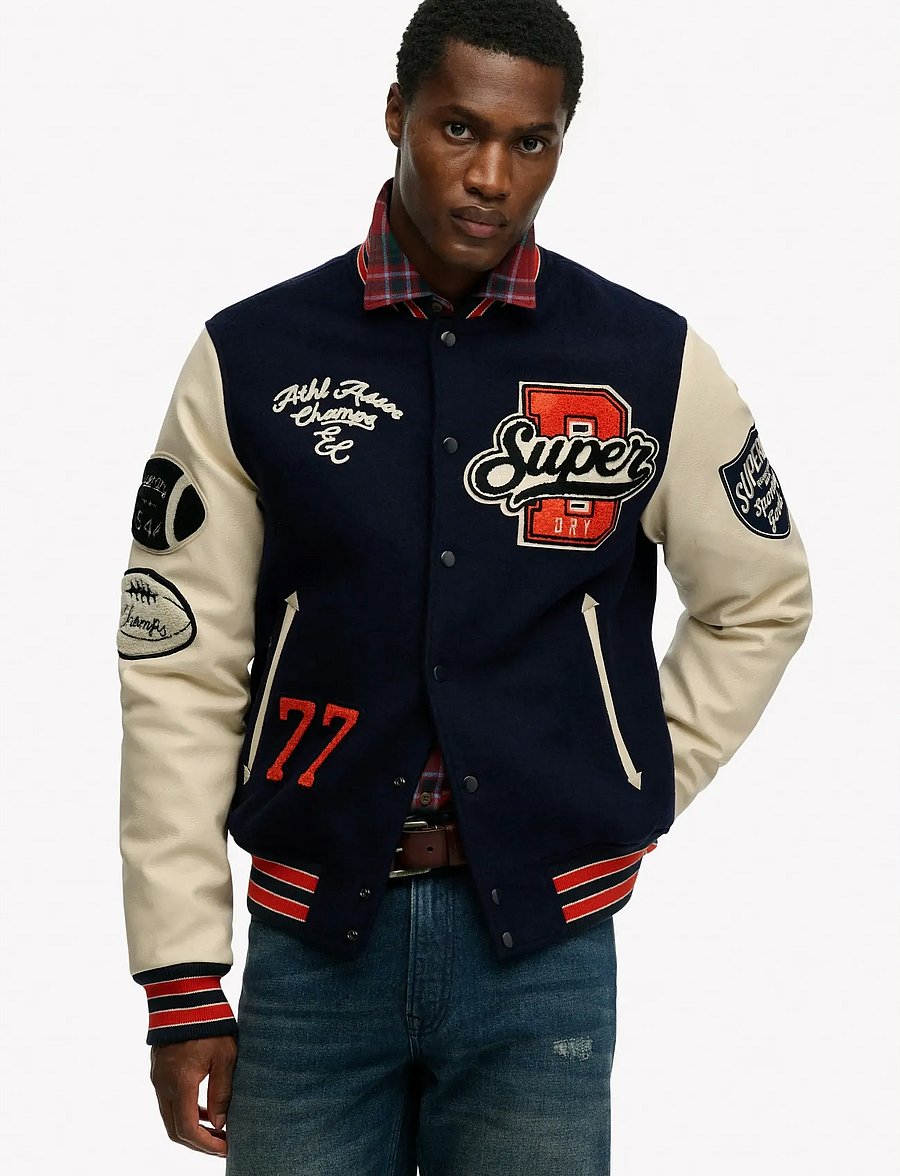 Superdry - COLLEGE PATCHED VARSITY JKT - varsity jackets - atlantic navy/oatmeal - 3