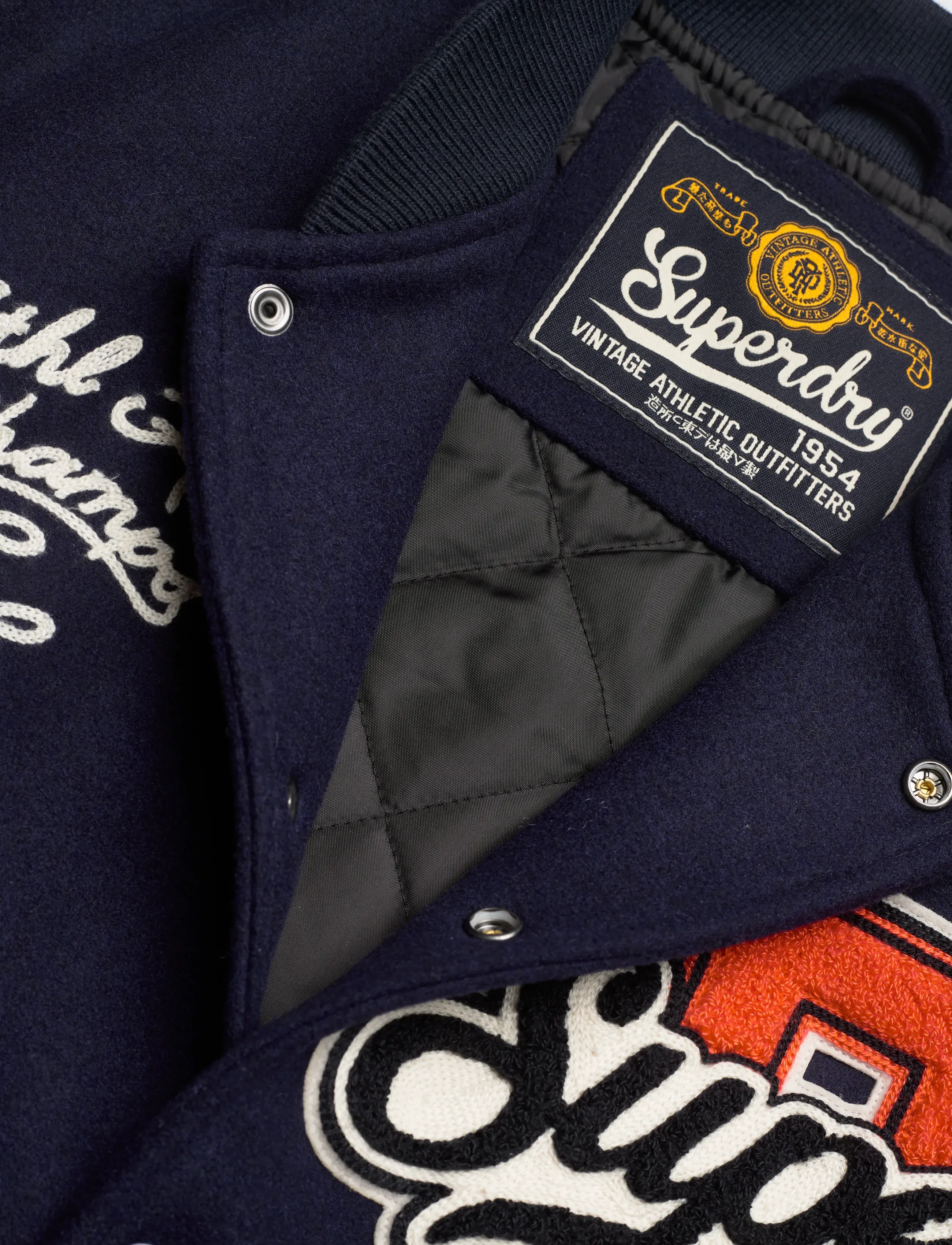 Superdry - COLLEGE PATCHED VARSITY JKT - varsity jackets - atlantic navy/oatmeal - 4