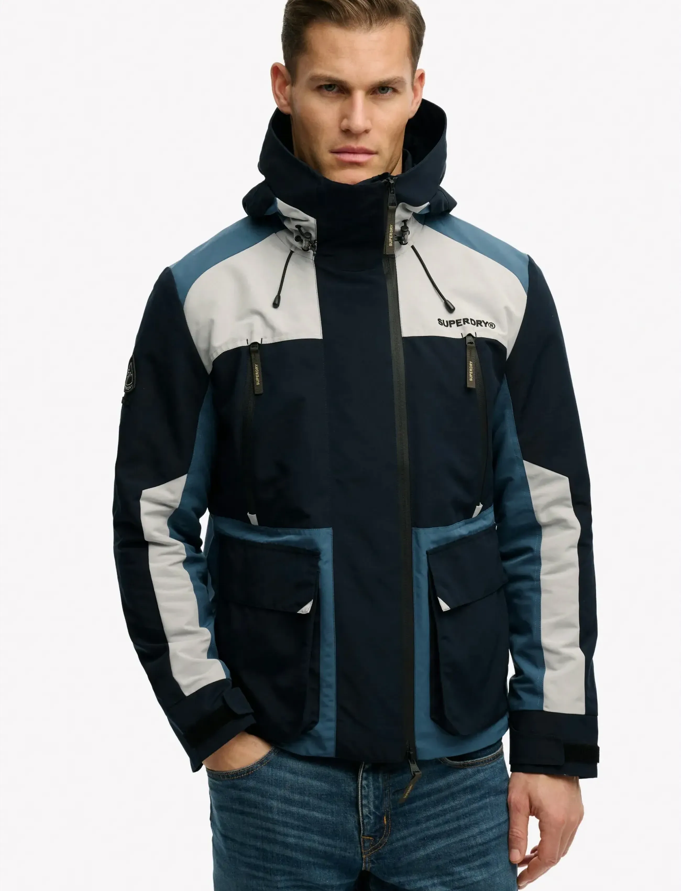 Superdry HOOD COLOUR BLOCK WINDBREAKER - Forårsjakker - ECLIPSE NAVY / multi