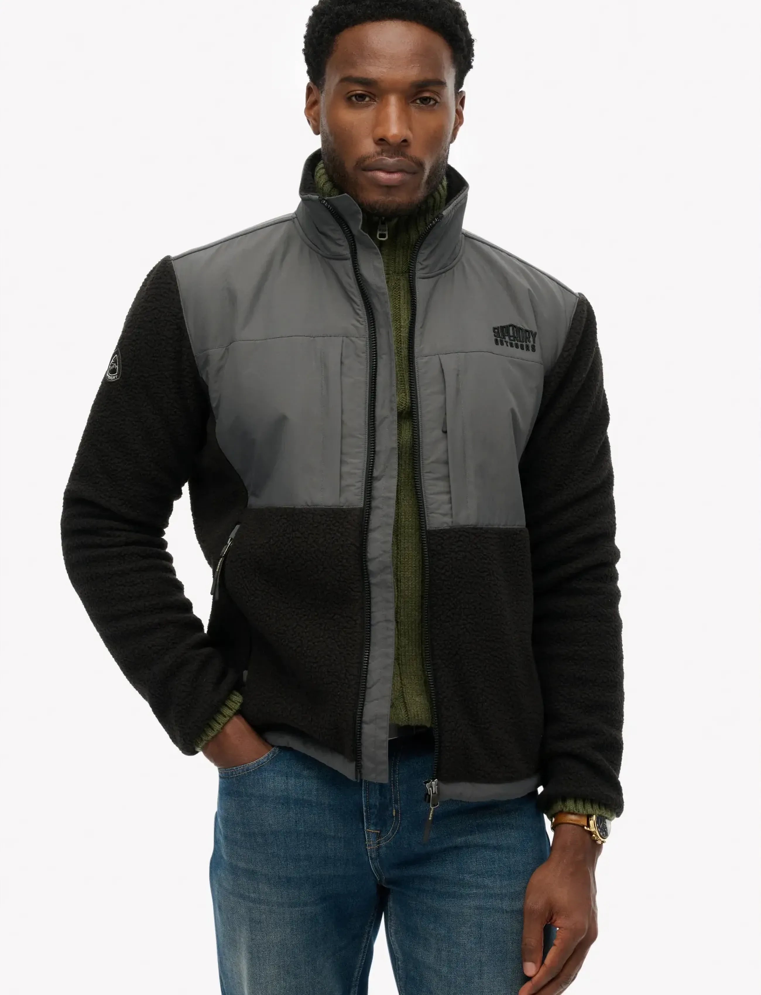 Superdry Polar Fleece Hybrid Trekker, XXL, Sport Fleeces & Midlayers, Schwarz - Fleeces, Männerswear