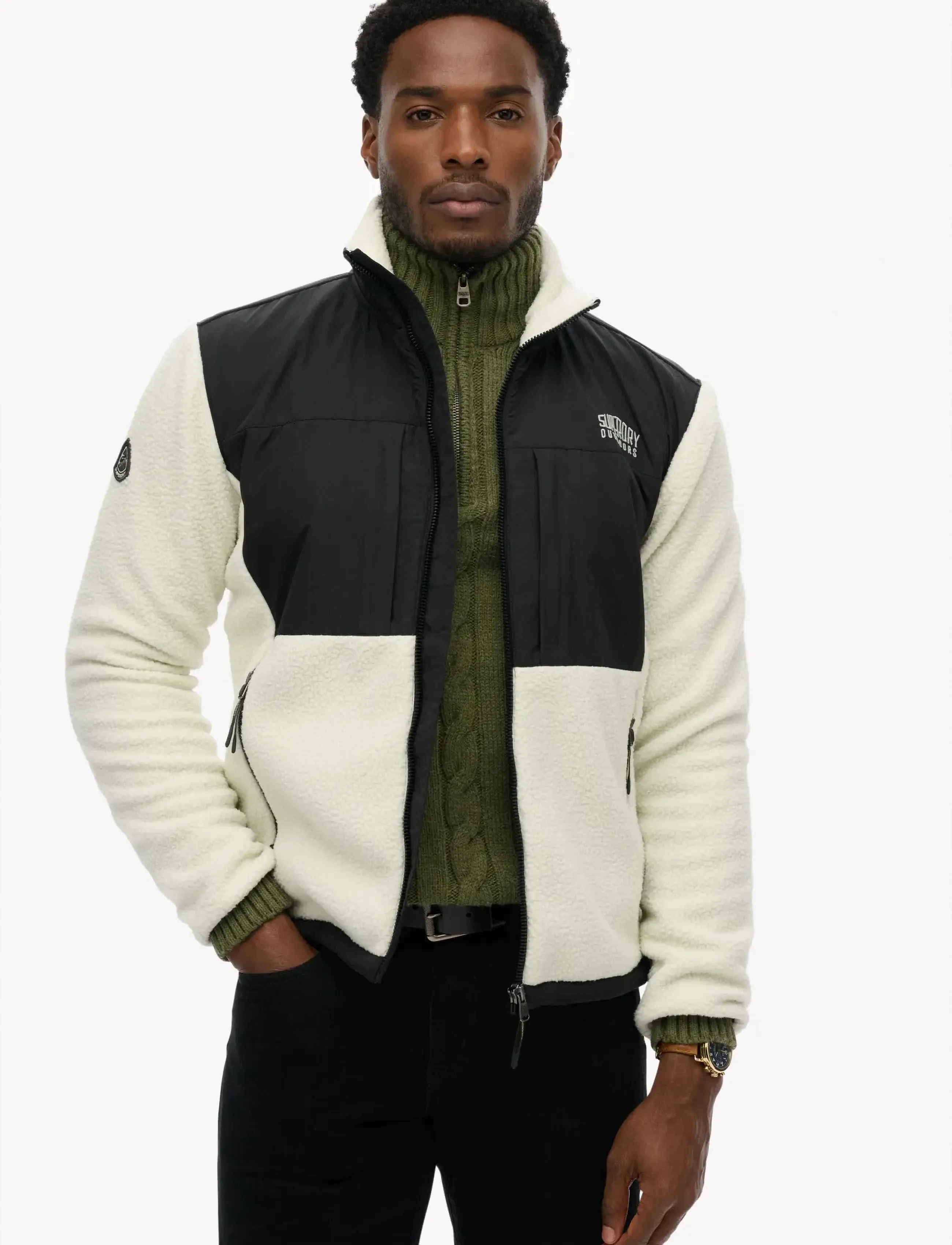 Superdry Polar Fleece Hybrid Trekker, XL, Sport Fleeces & Midlayers, Weiß - Fleeces, Männerswear