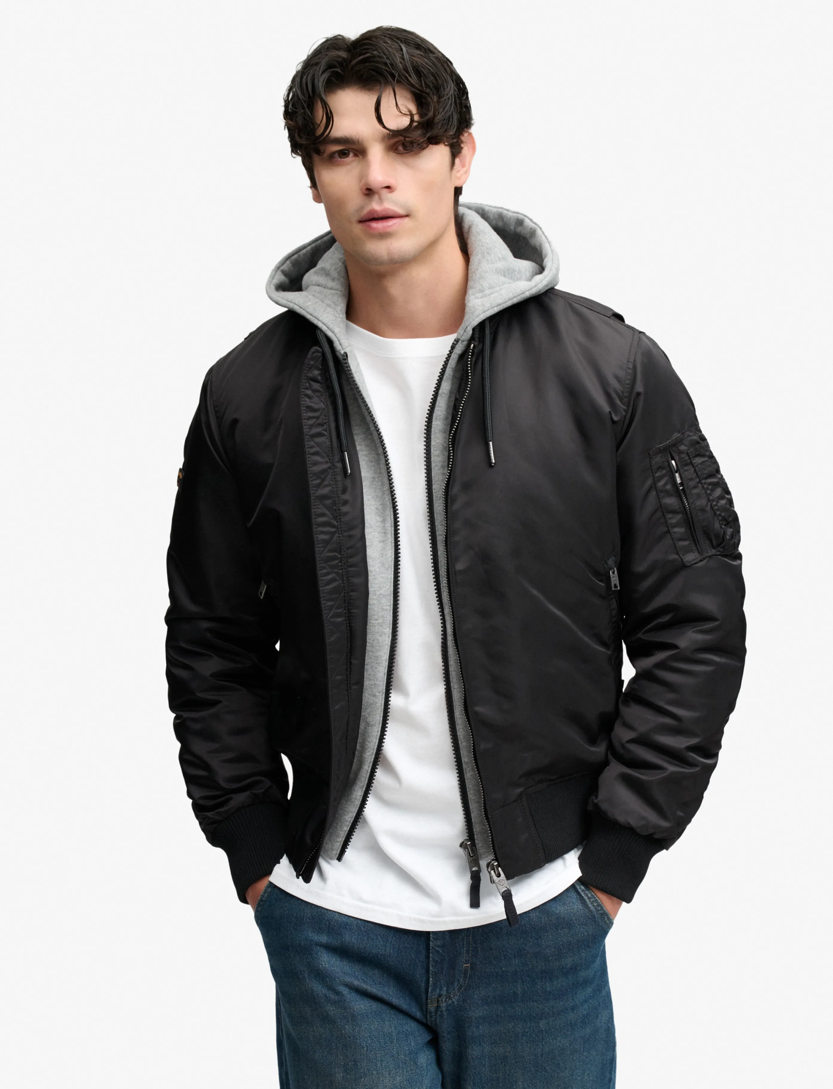 Superdry HOODED MA1 BOMBER JKT - Riided - JET BLACK / black