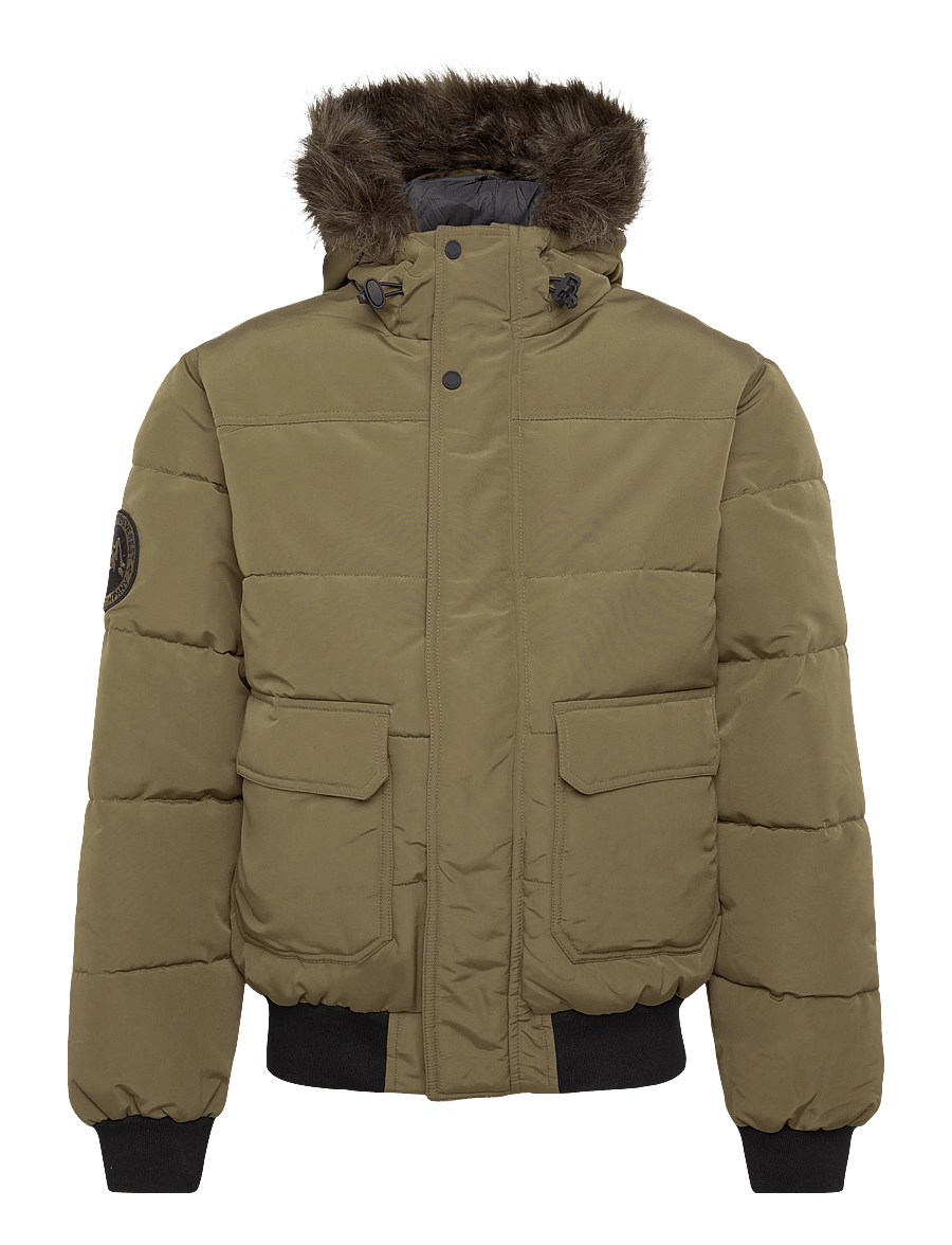 Superdry - EVEREST HOODED PUFFER BOMBER - sügisjoped - military olive - 0