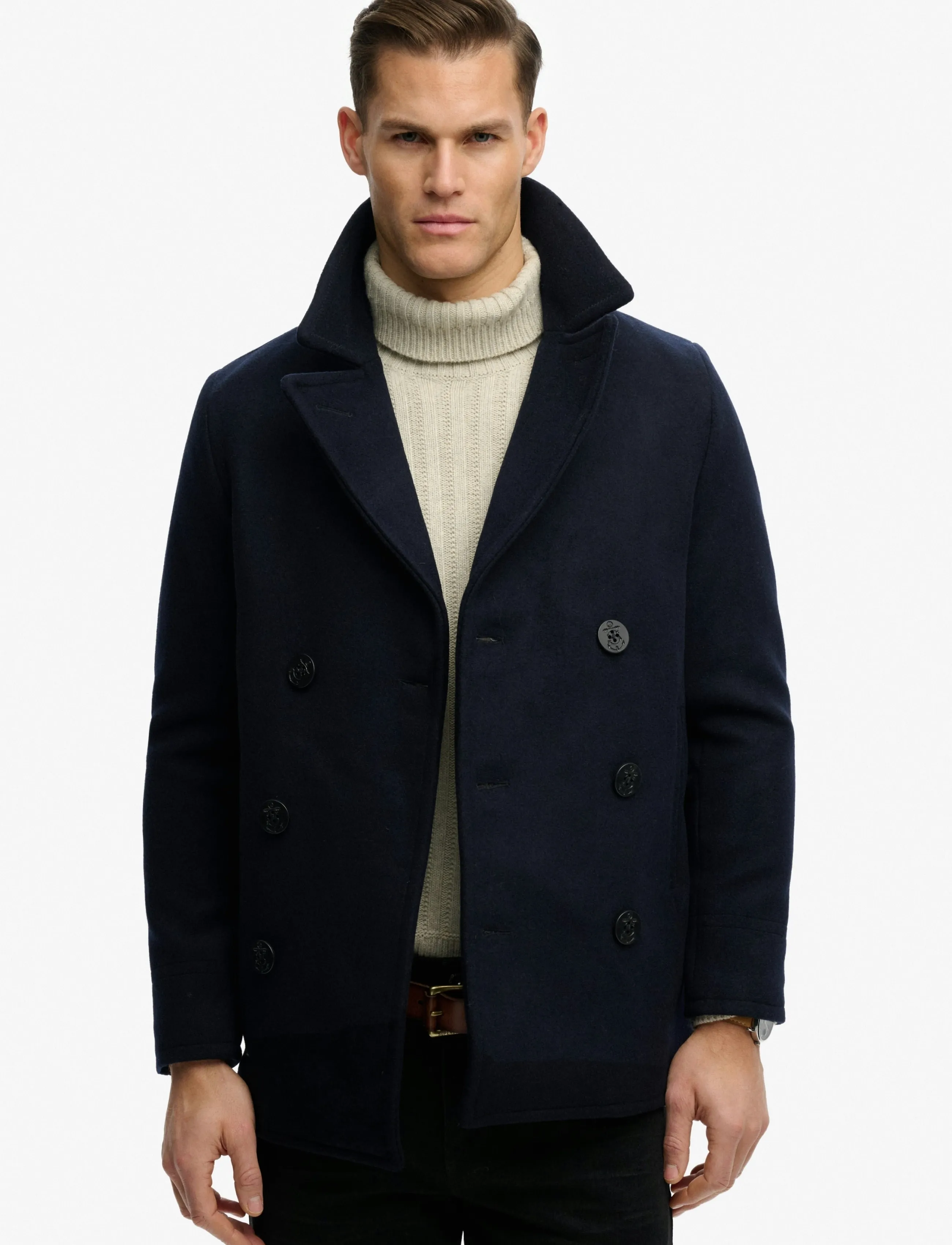Superdry MERCHANT WOOL BLEND PEA COAT - Jacken & Mäntel - ECLIPSE NAVY / navy