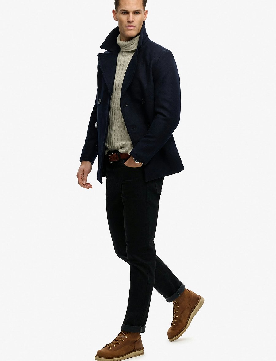 Superdry - MERCHANT WOOL BLEND PEA COAT - winterjacken - eclipse navy - 4