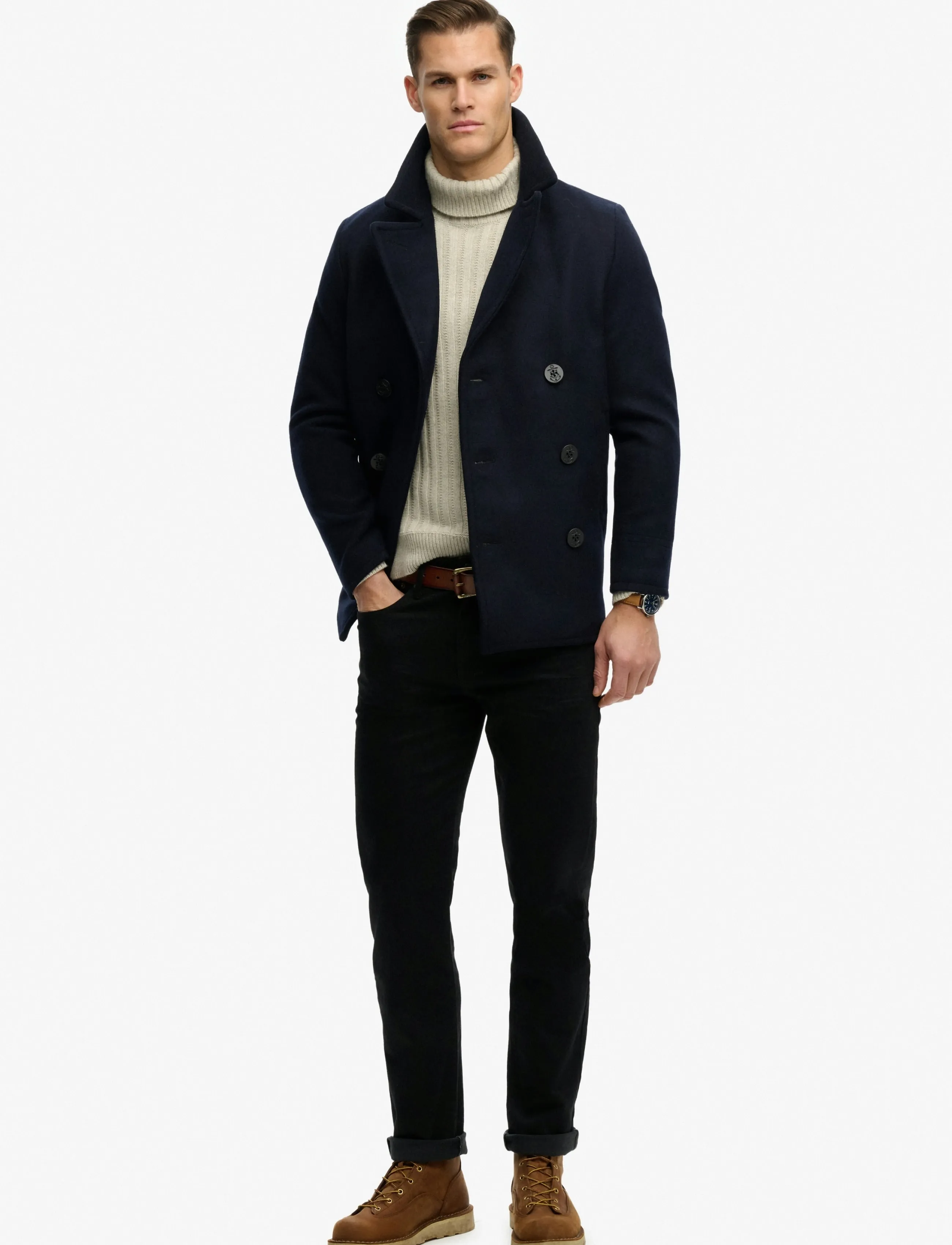 Superdry - MERCHANT WOOL BLEND PEA COAT - winterjacken - eclipse navy - 5