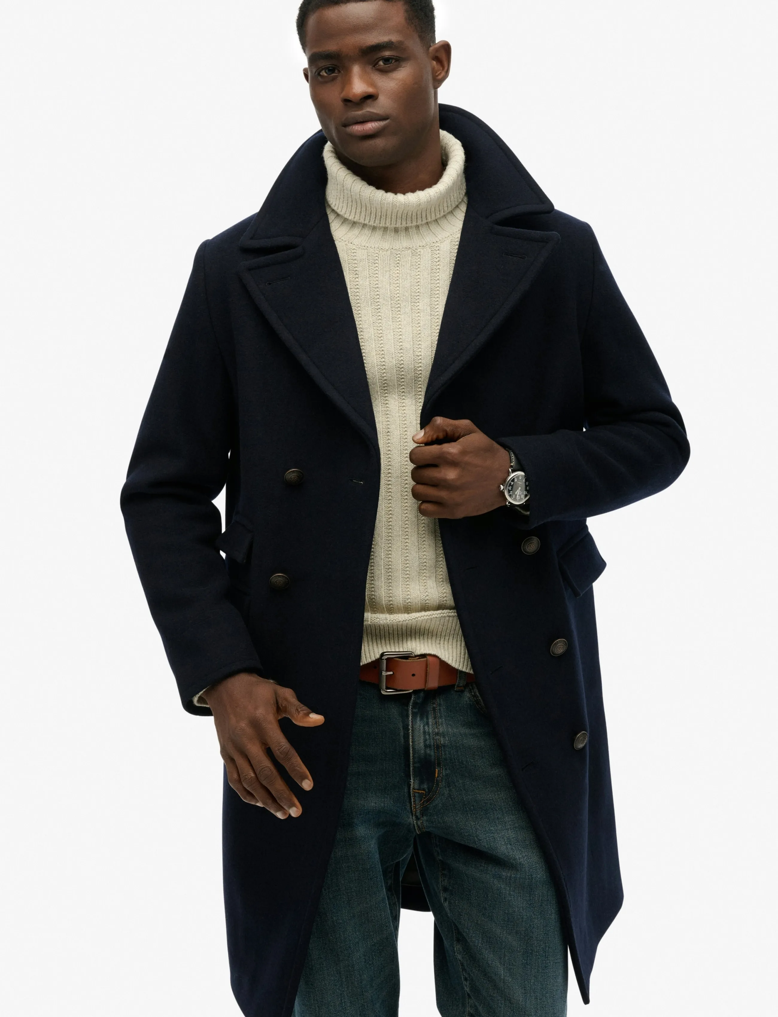 Superdry MERCHANT WOOL BLEND LONG COAT - Jacken & Mäntel - ECLIPSE NAVY / navy