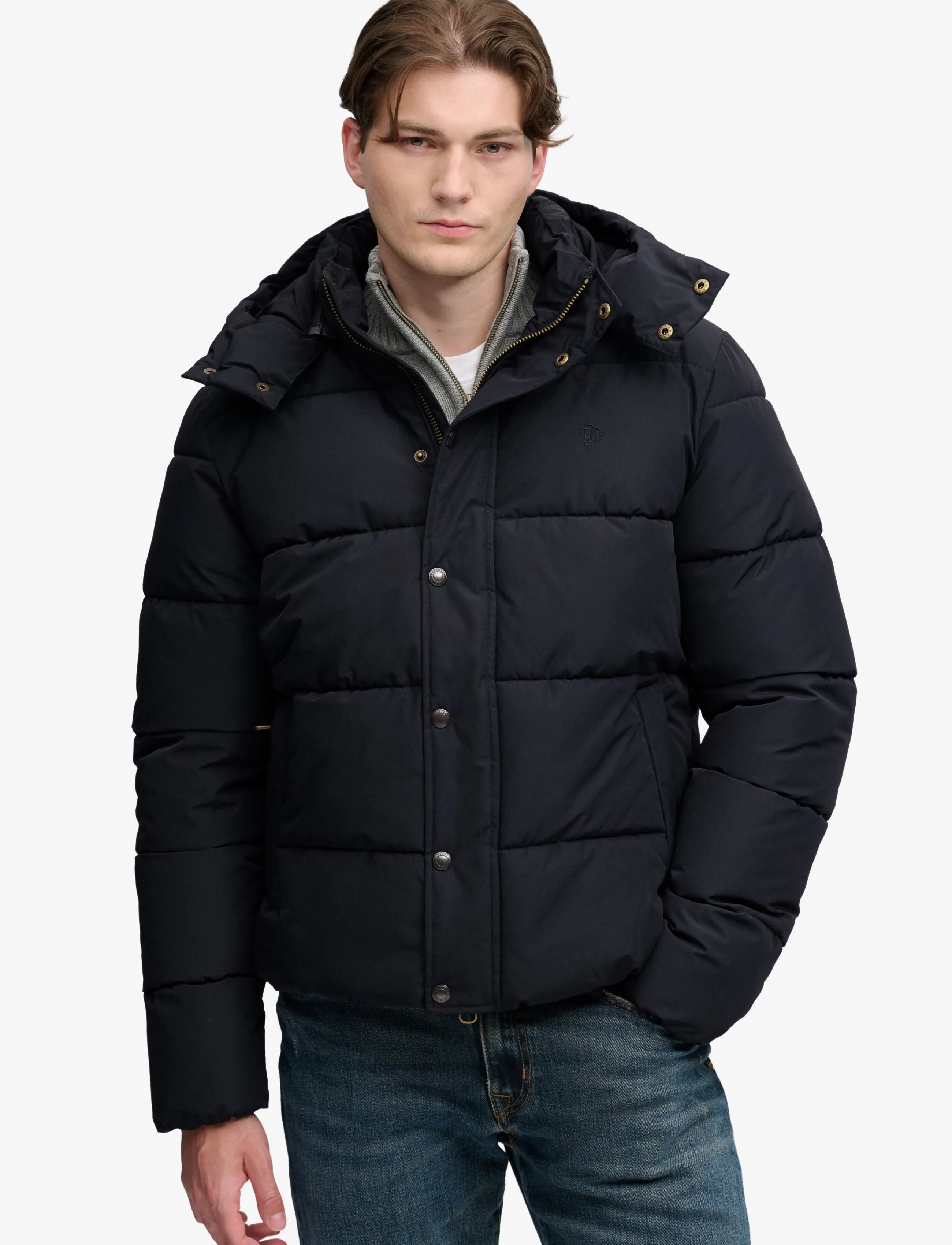 Superdry PREMIUM HOOD PUFFER JKT - Riided - BLACK / black