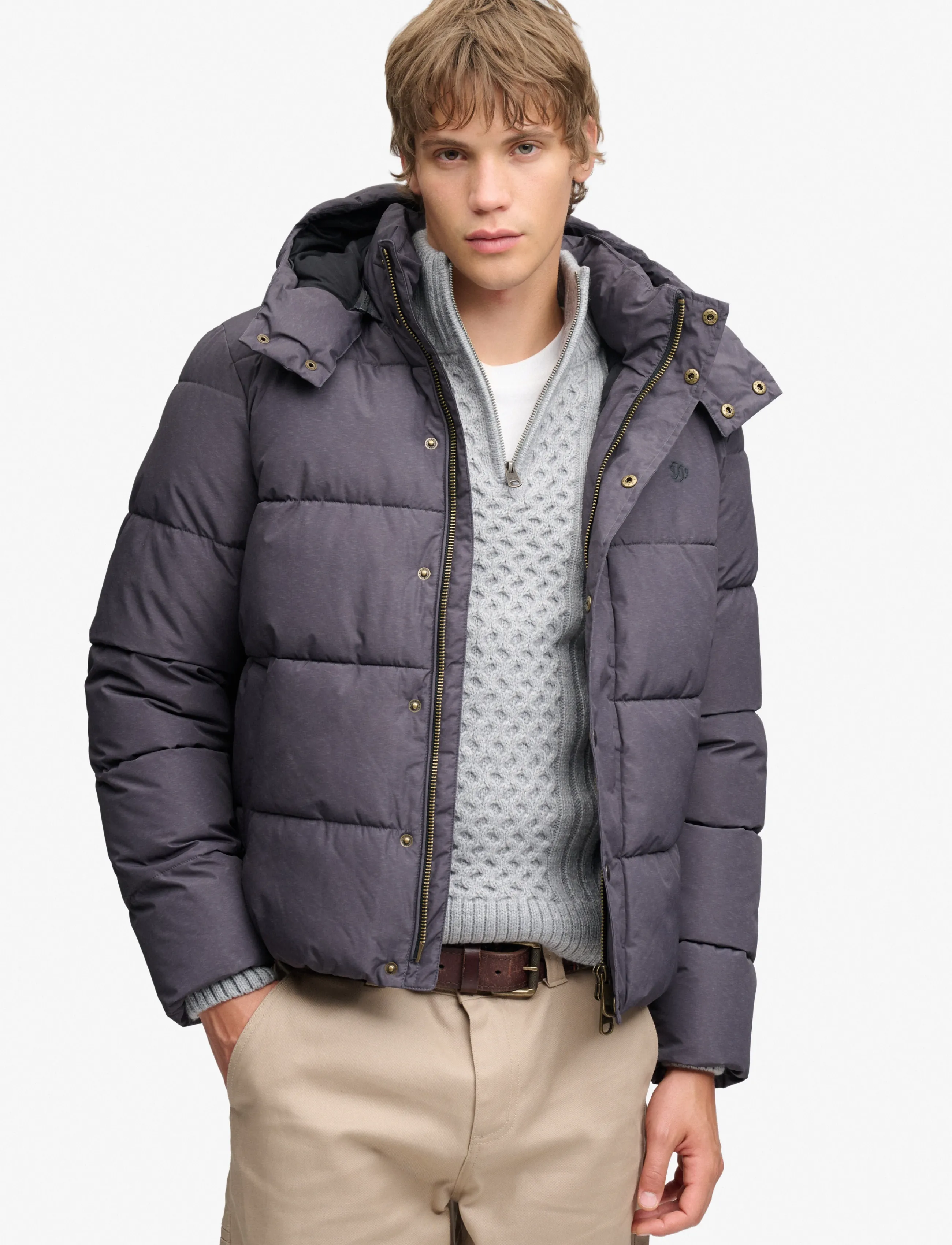 Superdry PREMIUM HOOD PUFFER JKT - Daunenjacken - GREY MARL / grey