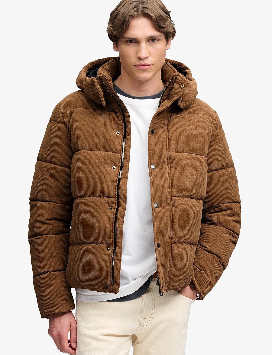 Superdry - PREMIUM HOOD CORD PUFFER JKT - dark tobacco brown - 0