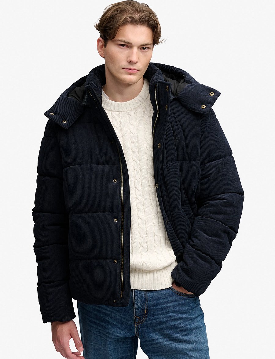 Superdry - PREMIUM HOOD CORD PUFFER JKT - efterårsjakker - eclipse navy - 0