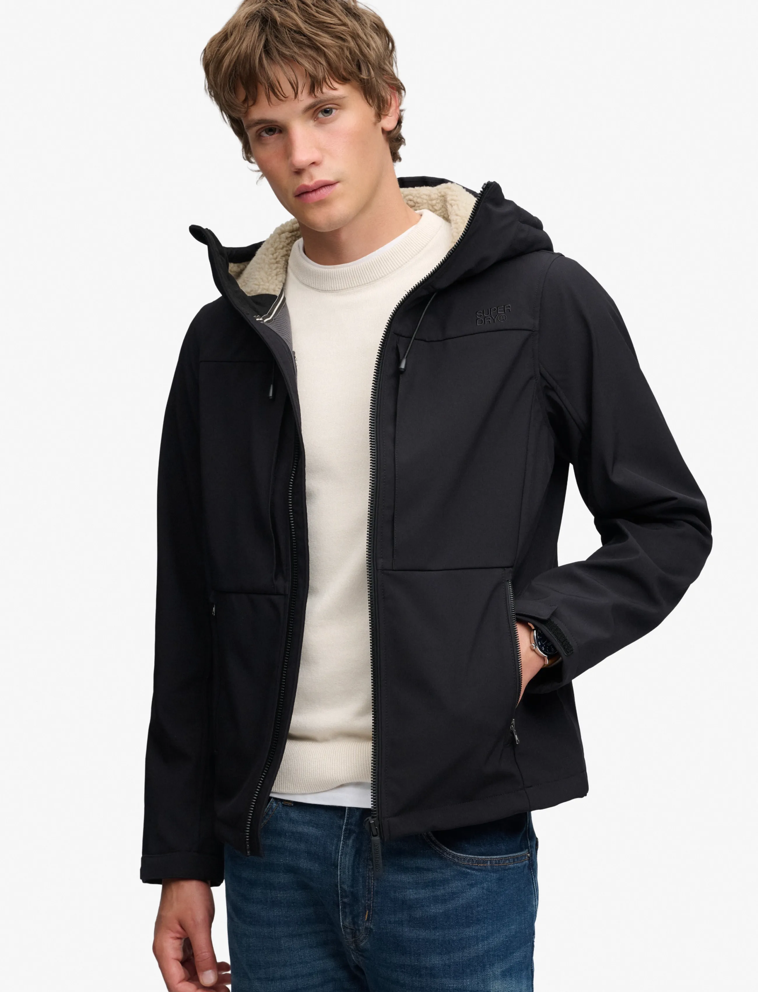 Superdry Hood Borg Trekker Jkt, Herren, Borg Gefütterte Kapuzenjacke, Schwarz, Gr.L