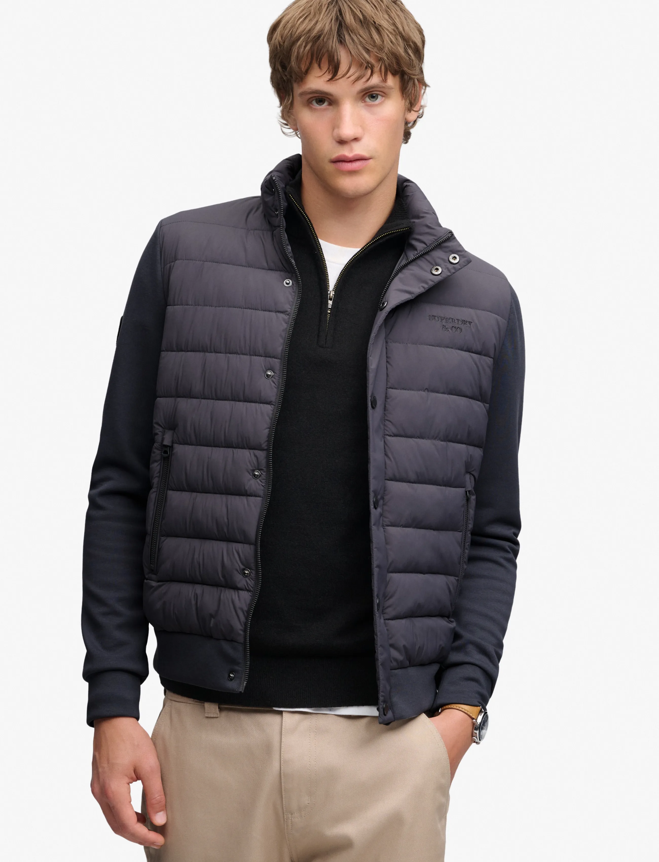 Superdry INTERLOCK HYBRID JACKET - Clothing - CHARCOAL / grey