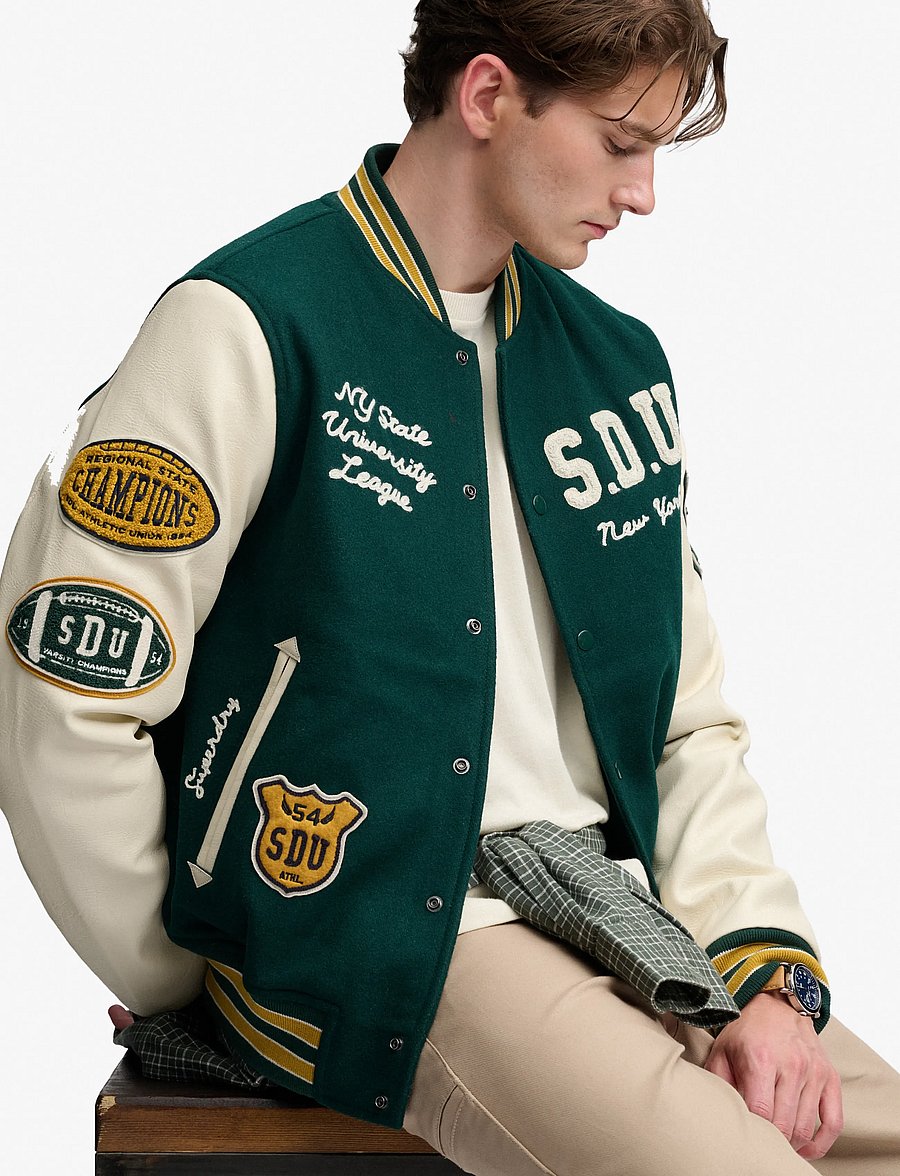 Superdry - VINTAGE PATCHED VARSITY JKT - varsity-jacken - dark pine green/oatmeal - 4
