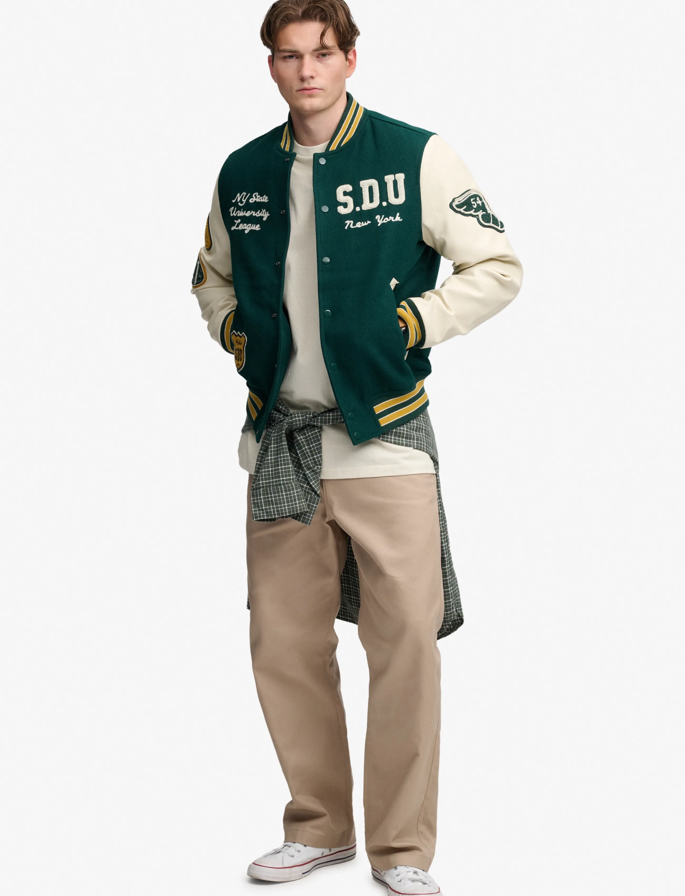 Superdry - VINTAGE PATCHED VARSITY JKT - varsity-jacken - dark pine green/oatmeal - 5