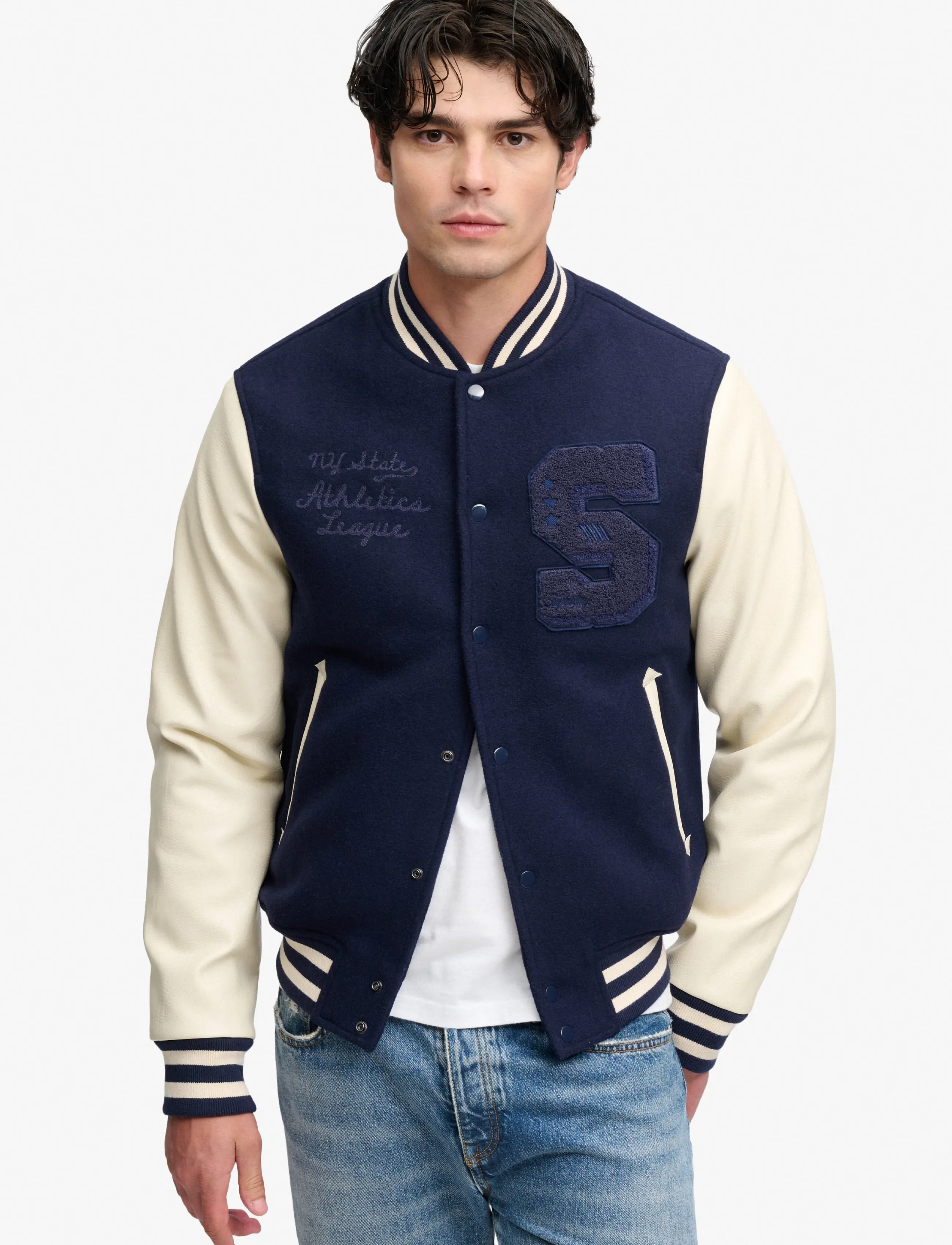 Superdry Vintage Patched Varsity Jkt, Herren, Varsity Jacke, Marineblau, Gr.L