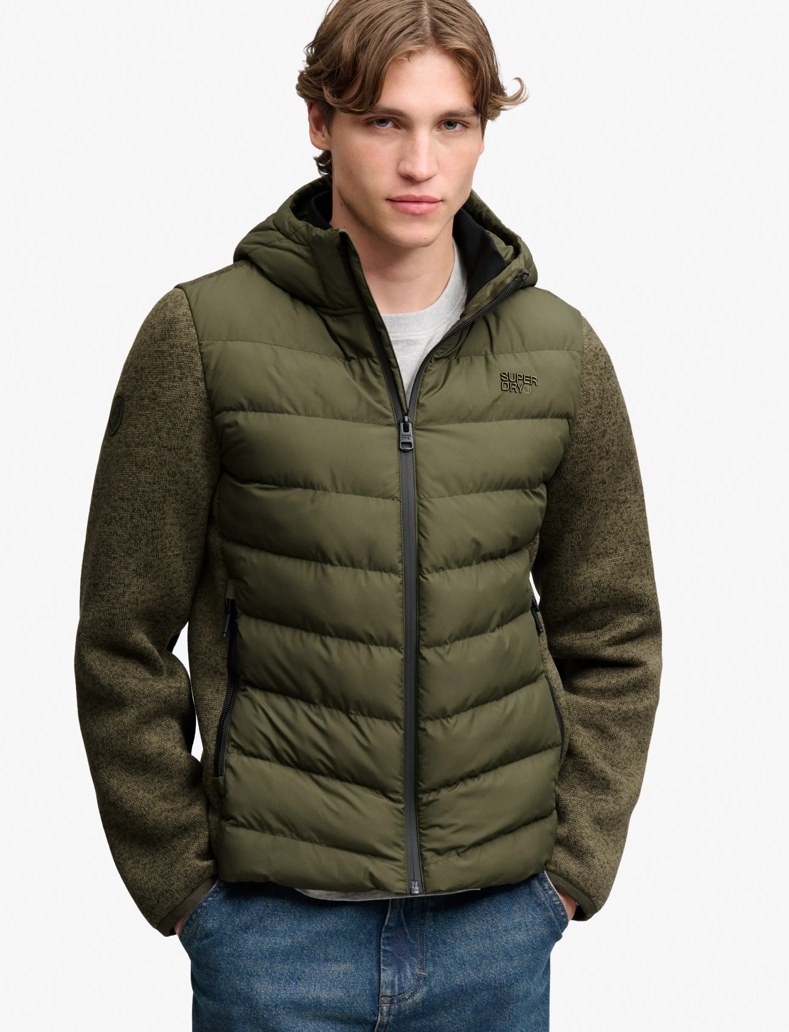 Superdry - HOODED STORM KNIT HYBRID JKT - khaki green marl - 5