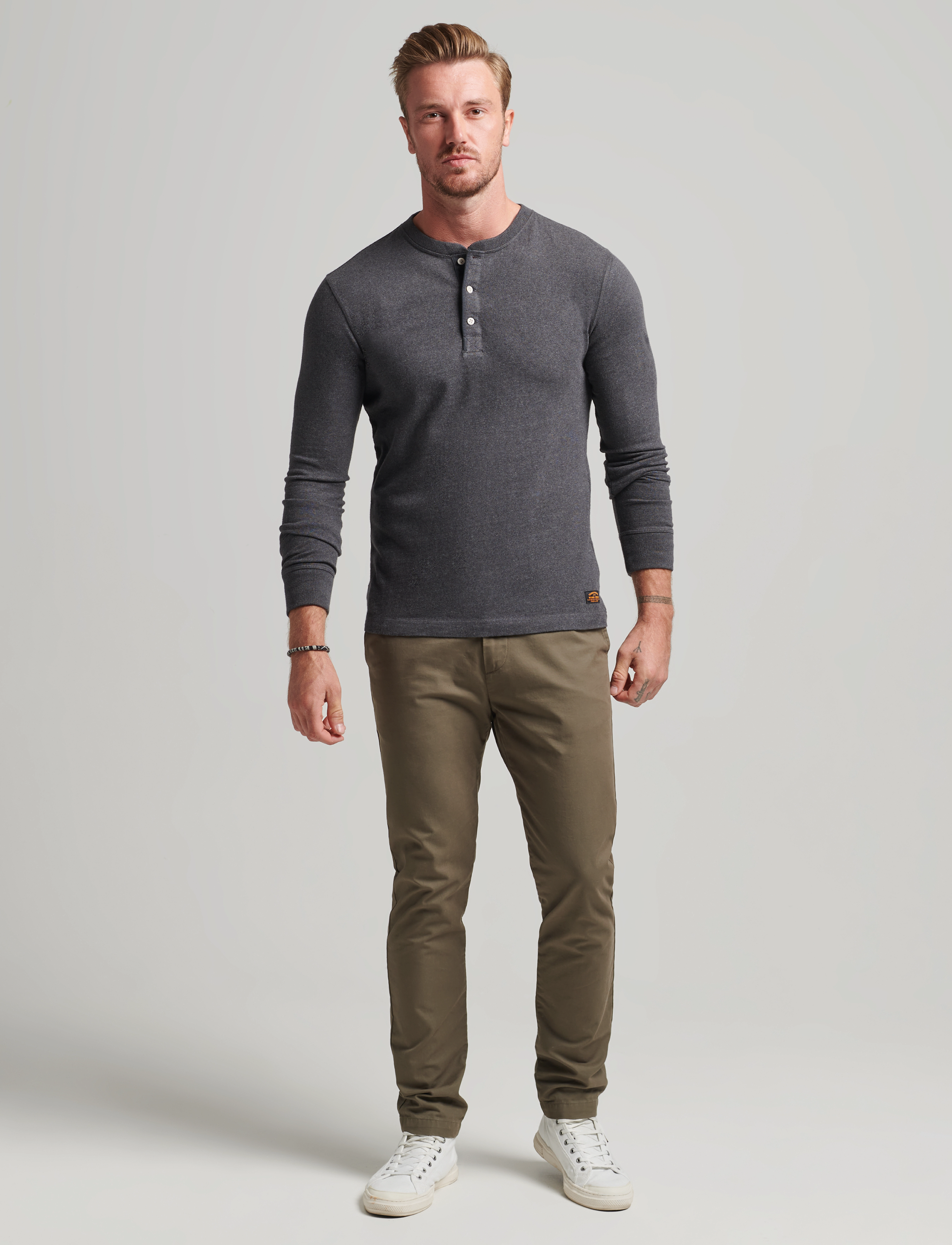 Superdry - L/S GRANDAD TOP - graphite dark marl - 3