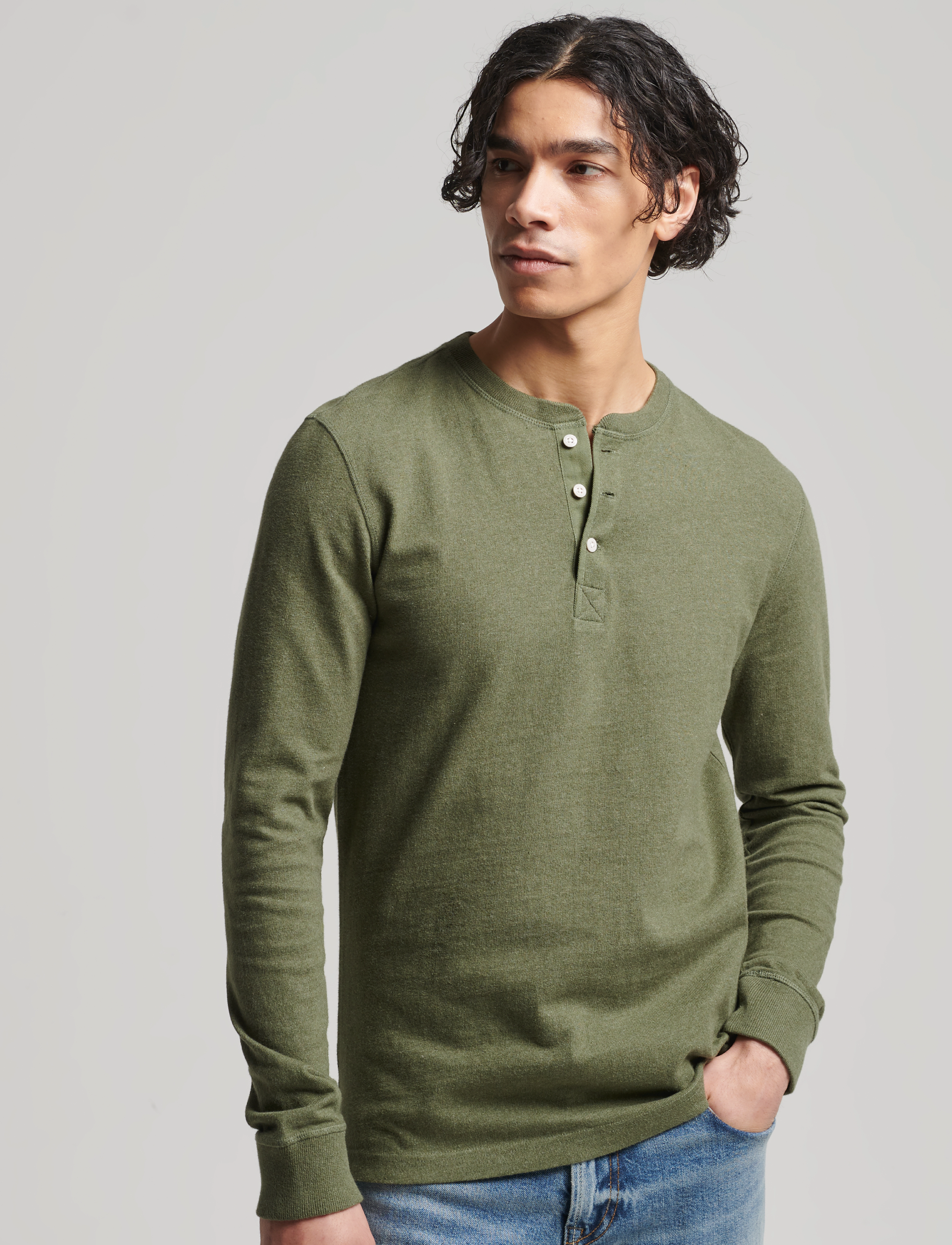Superdry - L/S GRANDAD TOP - thrift olive marl - 2