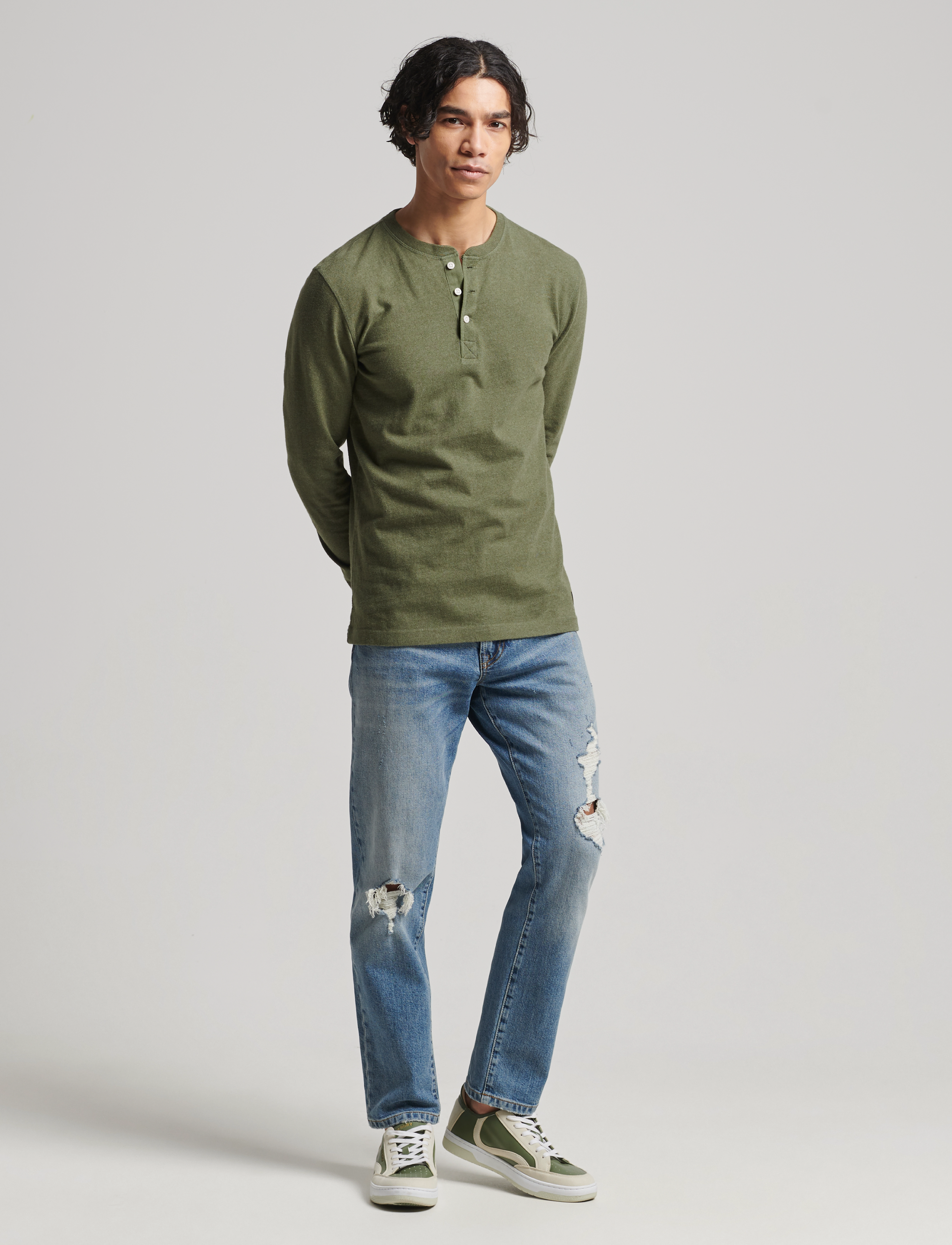 Superdry - L/S GRANDAD TOP - thrift olive marl - 3