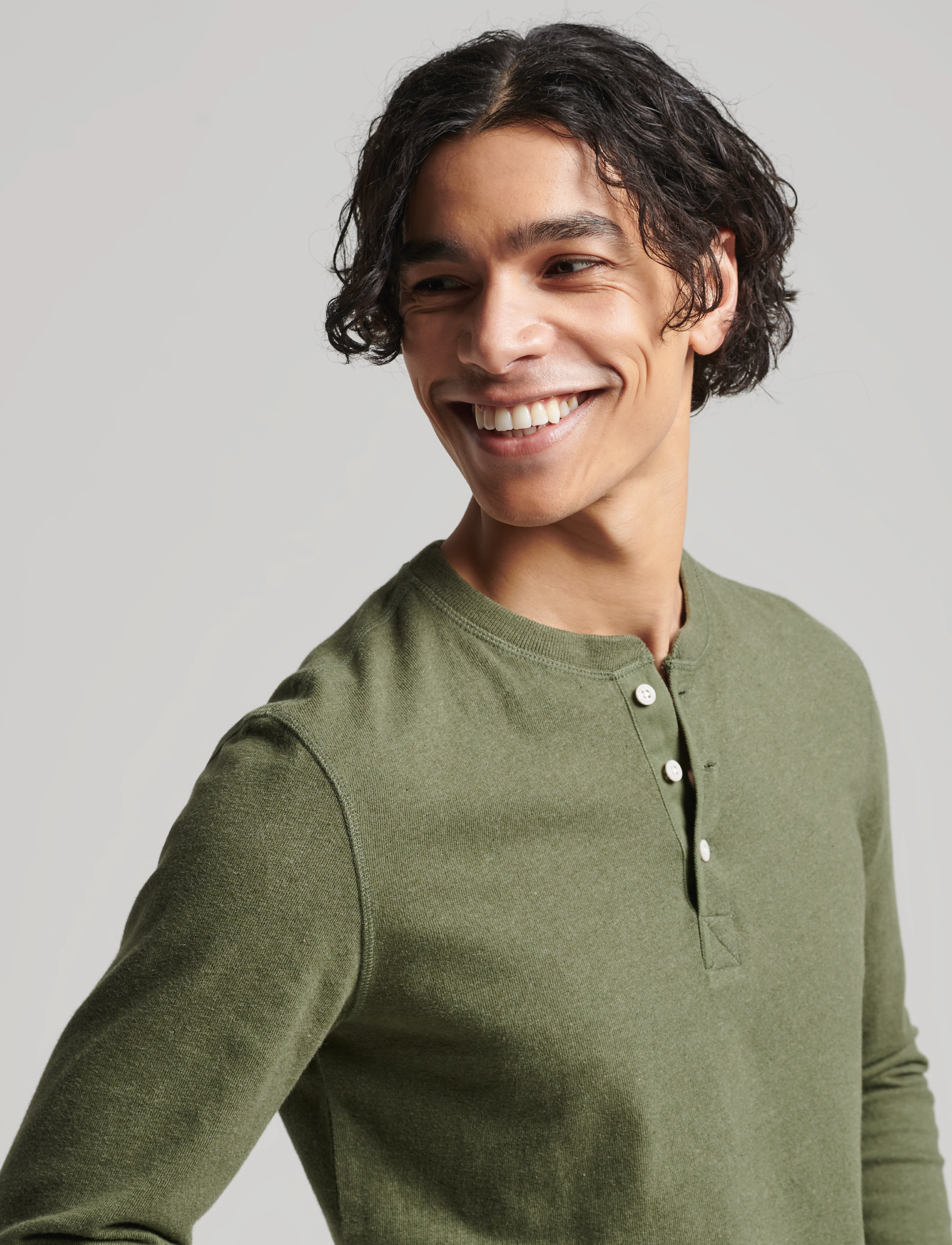 Superdry - L/S GRANDAD TOP - thrift olive marl - 4