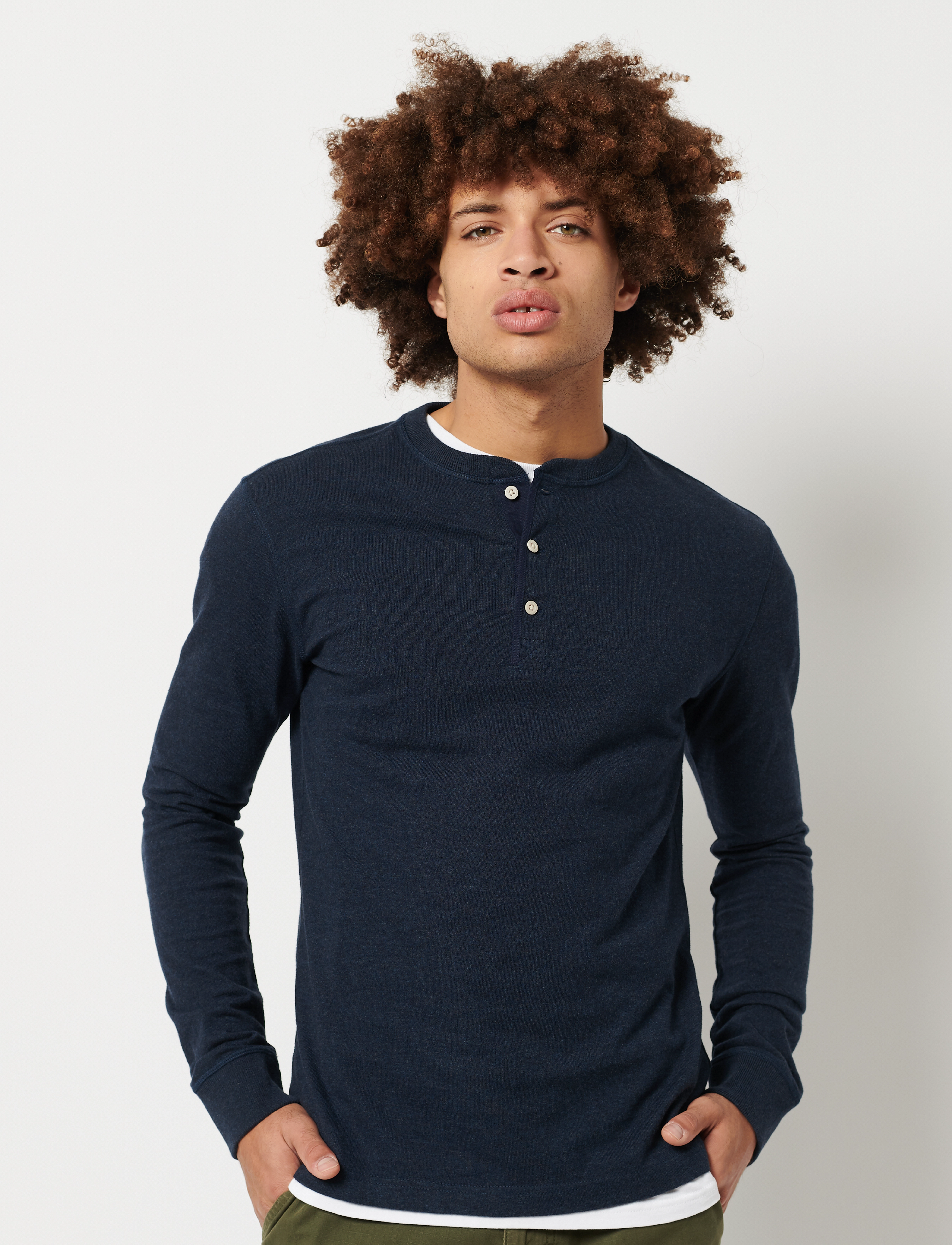 Superdry - L/S GRANDAD TOP - trench navy marl - 2