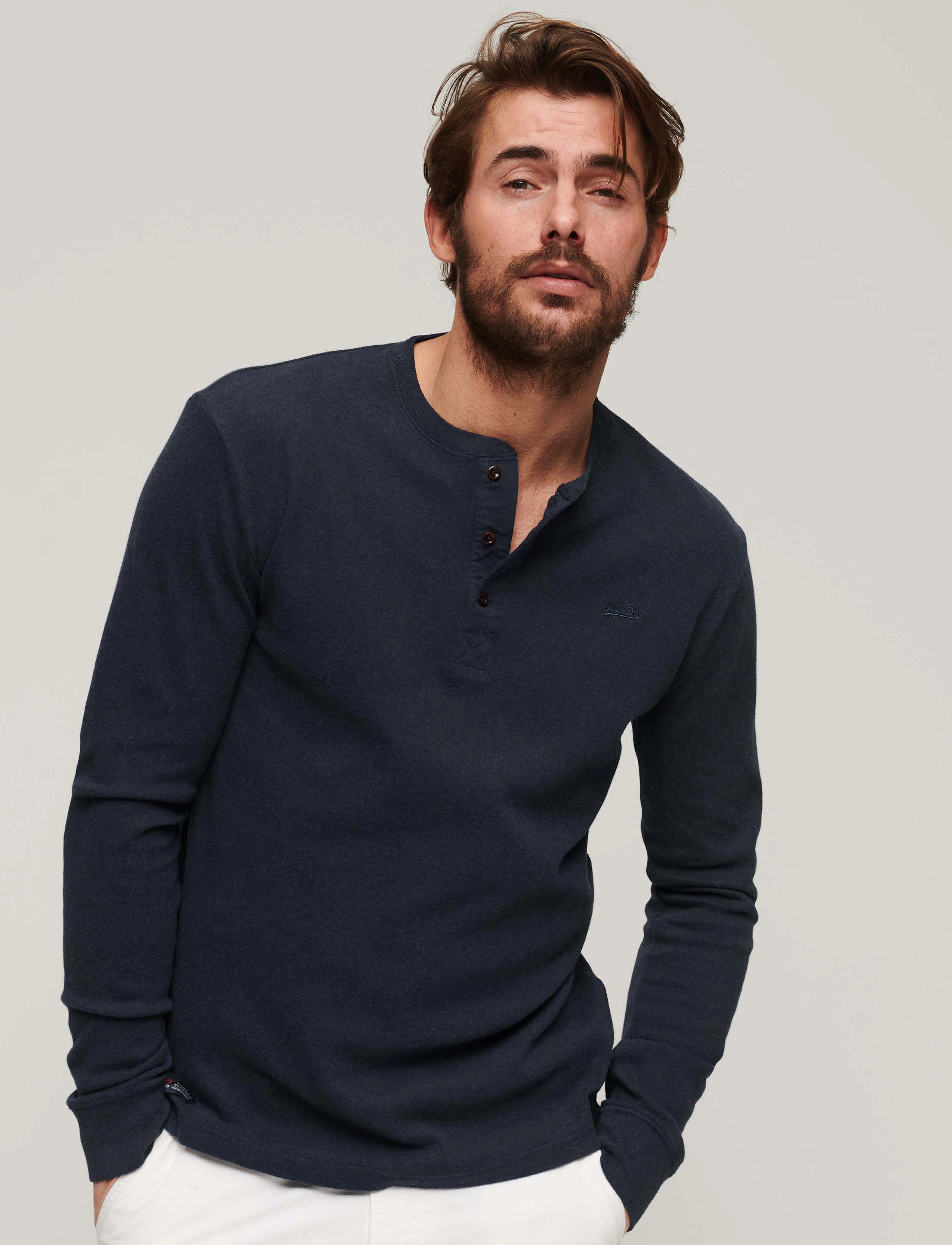 Superdry - VLE MID WEIGHT L/S HENLEY - trench navy marl - 2