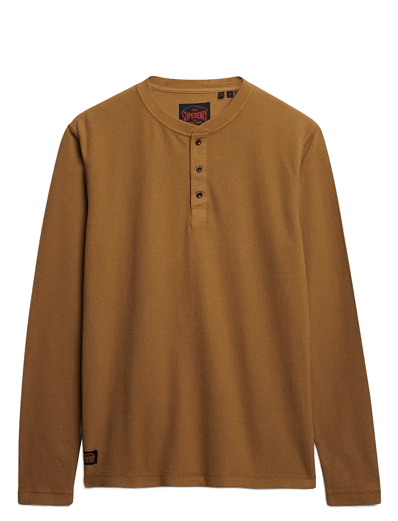 Superdry - WAFFLE LONG SLEEVE HENLEY TOP - langärmelig - classic brown camel - 1