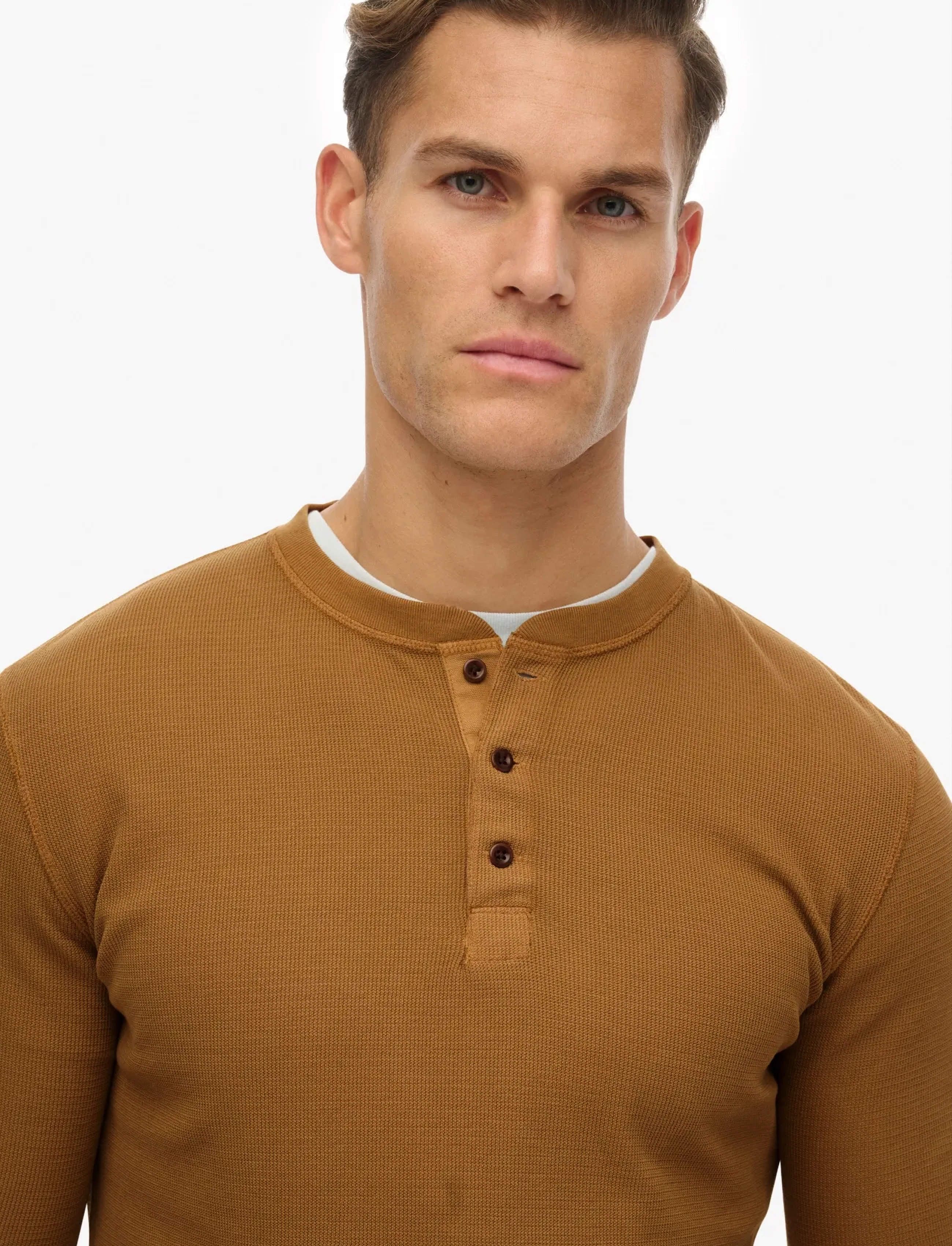 Superdry - WAFFLE LONG SLEEVE HENLEY TOP - classic brown camel - 3