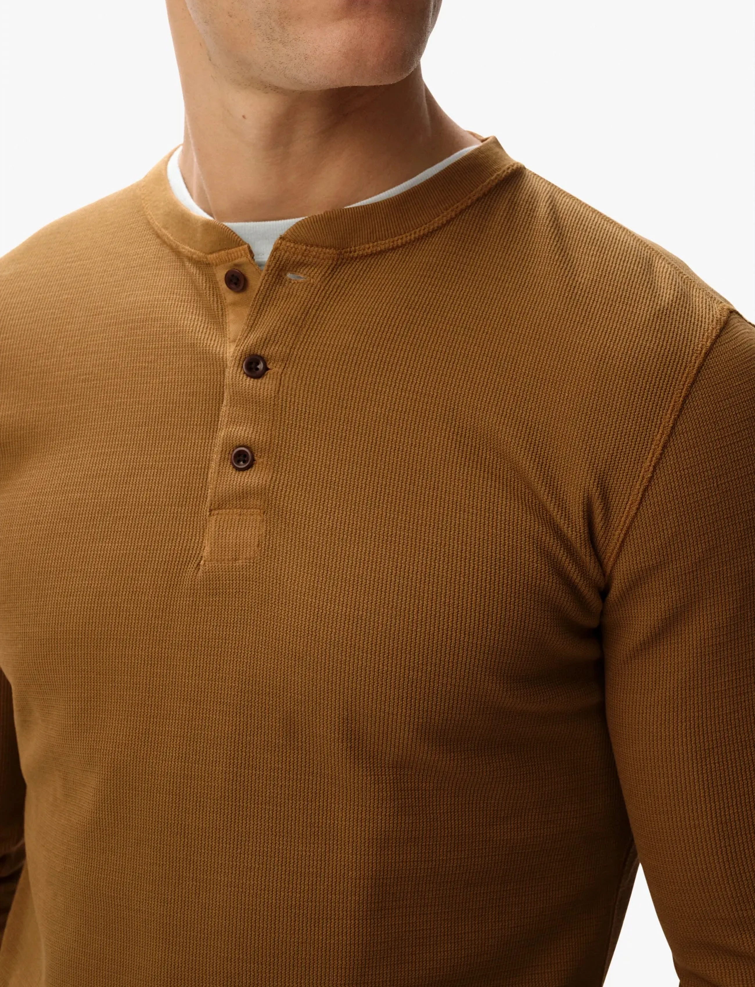 Superdry - WAFFLE LONG SLEEVE HENLEY TOP - classic brown camel - 4