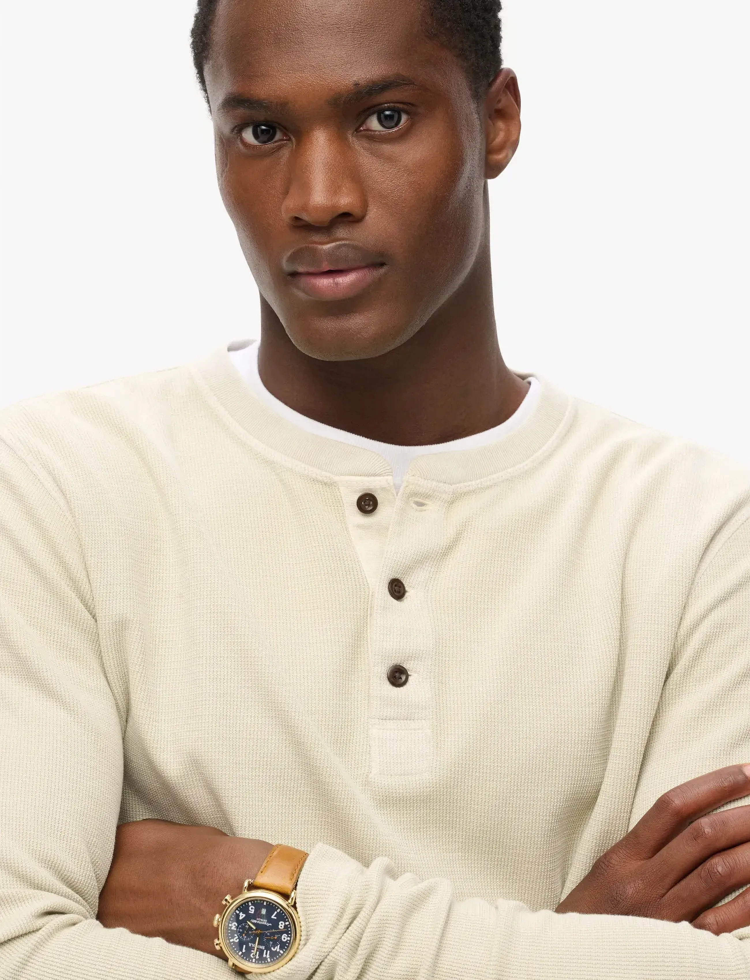 Superdry - WAFFLE LONG SLEEVE HENLEY TOP - light stone beige - 2