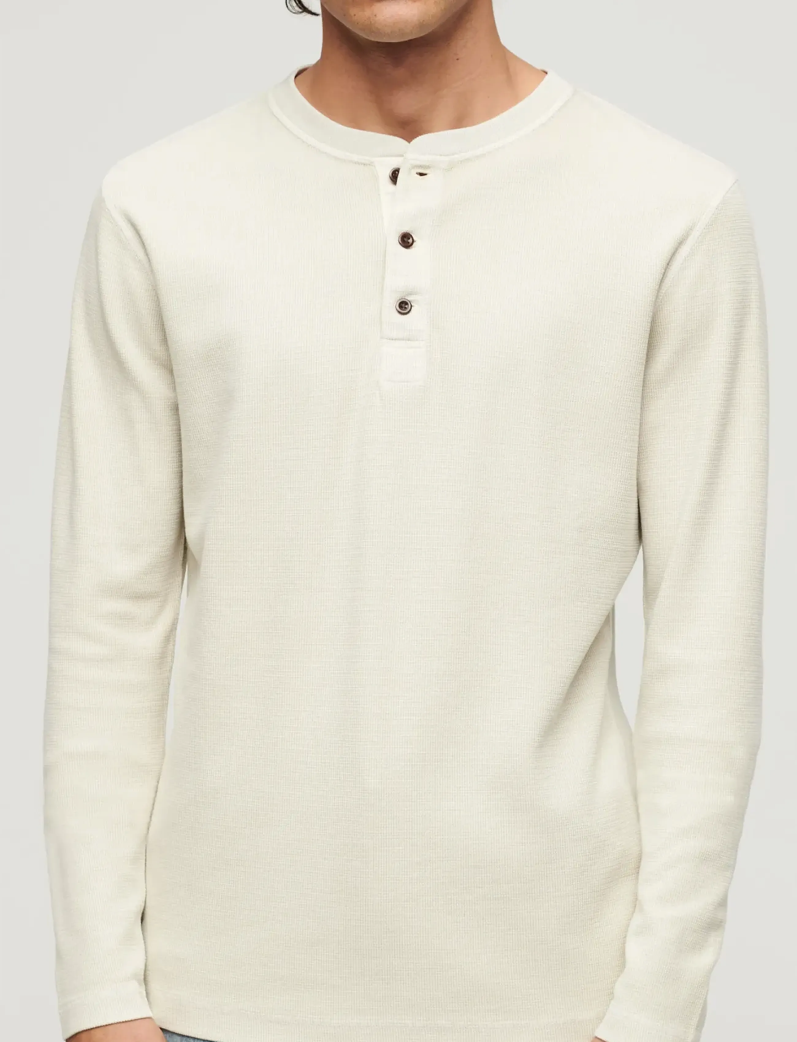Superdry - WAFFLE LONG SLEEVE HENLEY TOP - light stone beige - 4