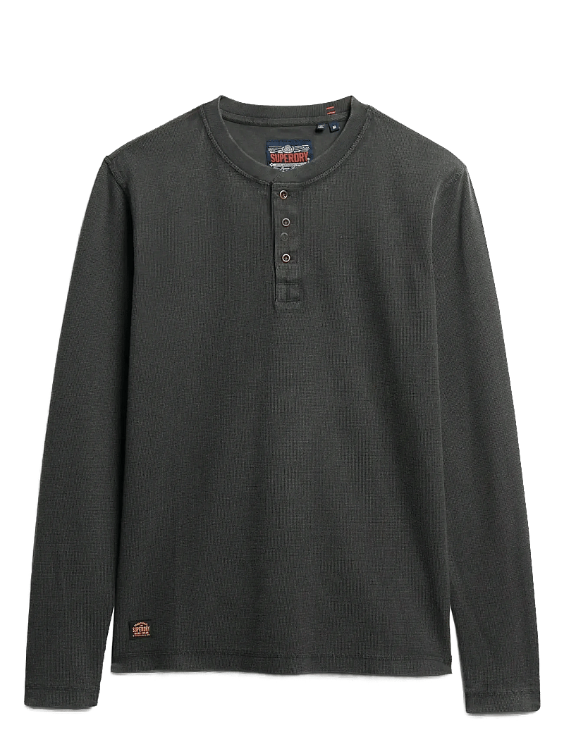 Superdry - WAFFLE LONG SLEEVE HENLEY TOP - langärmelig - washed black - 1