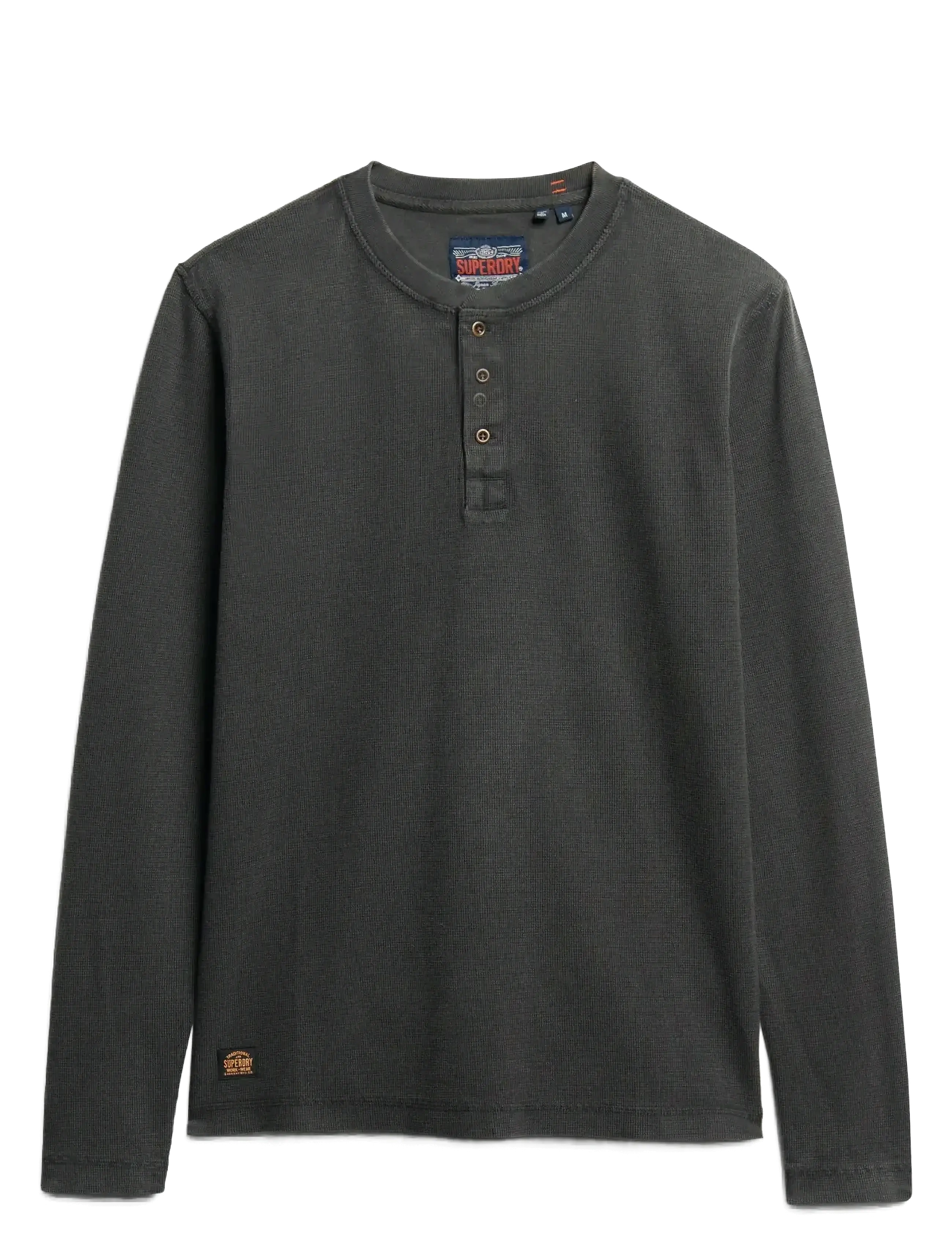 Superdry - WAFFLE LONG SLEEVE HENLEY TOP - washed black - 1