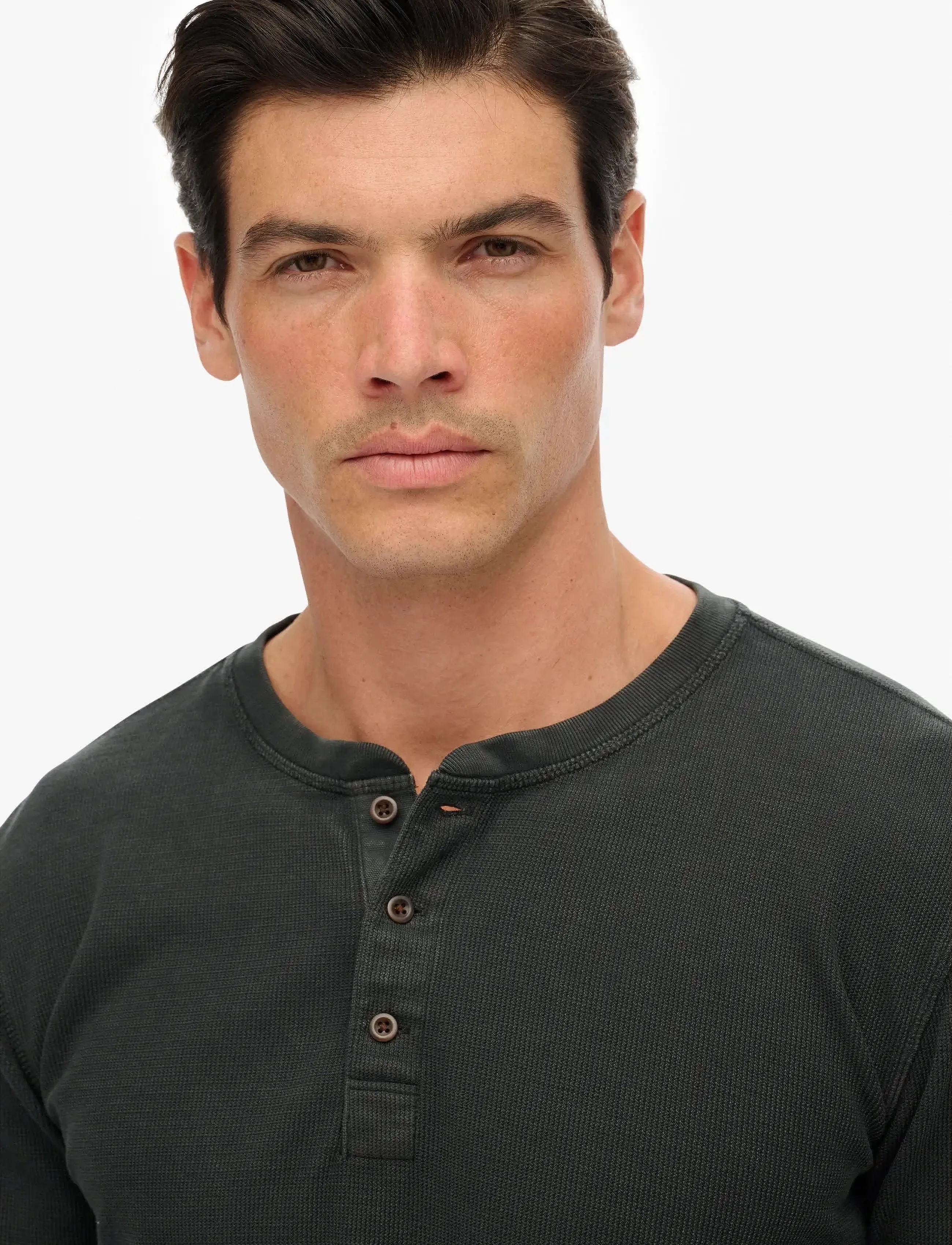 Superdry - WAFFLE LONG SLEEVE HENLEY TOP - washed black - 2