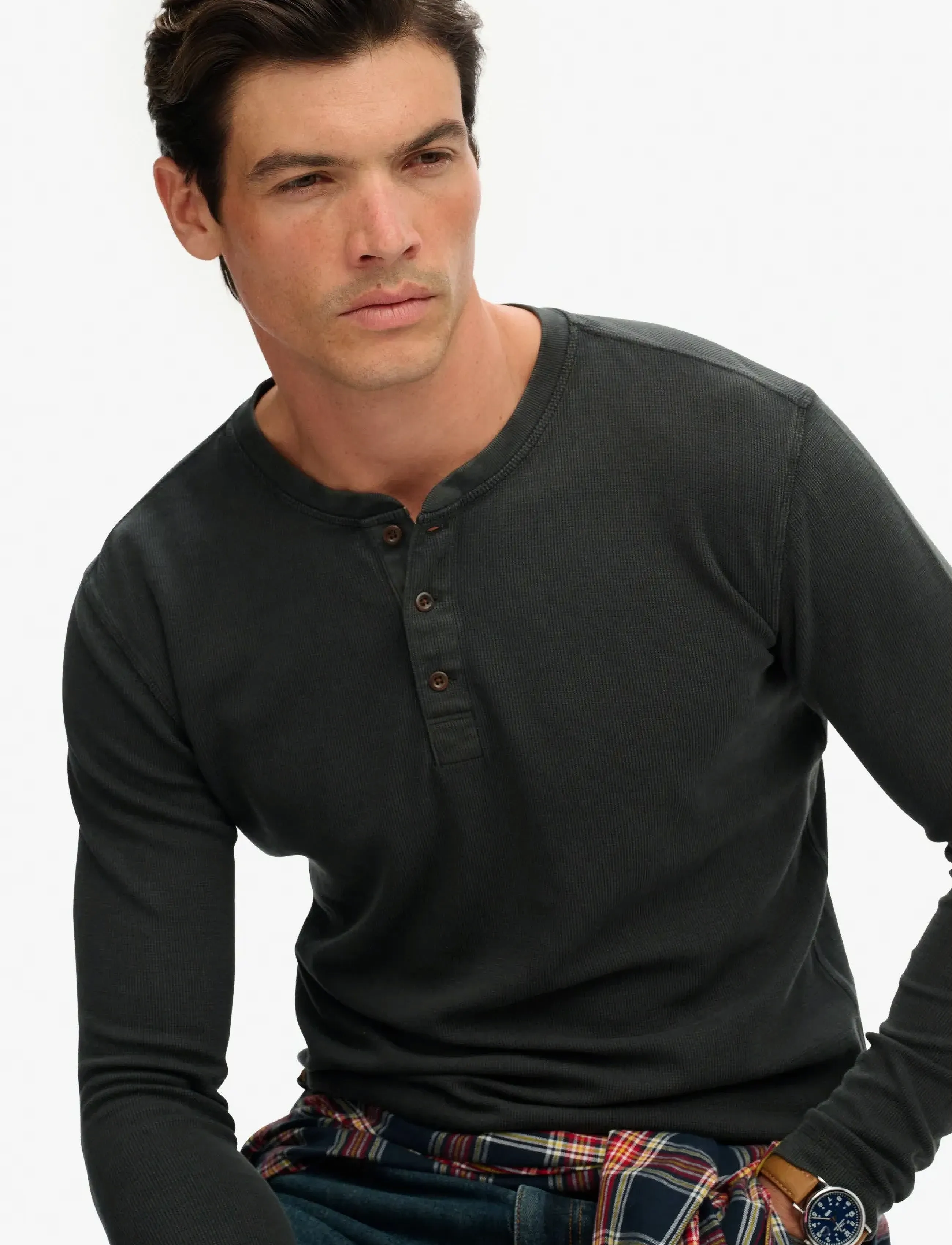 Superdry - WAFFLE LONG SLEEVE HENLEY TOP - washed black - 3