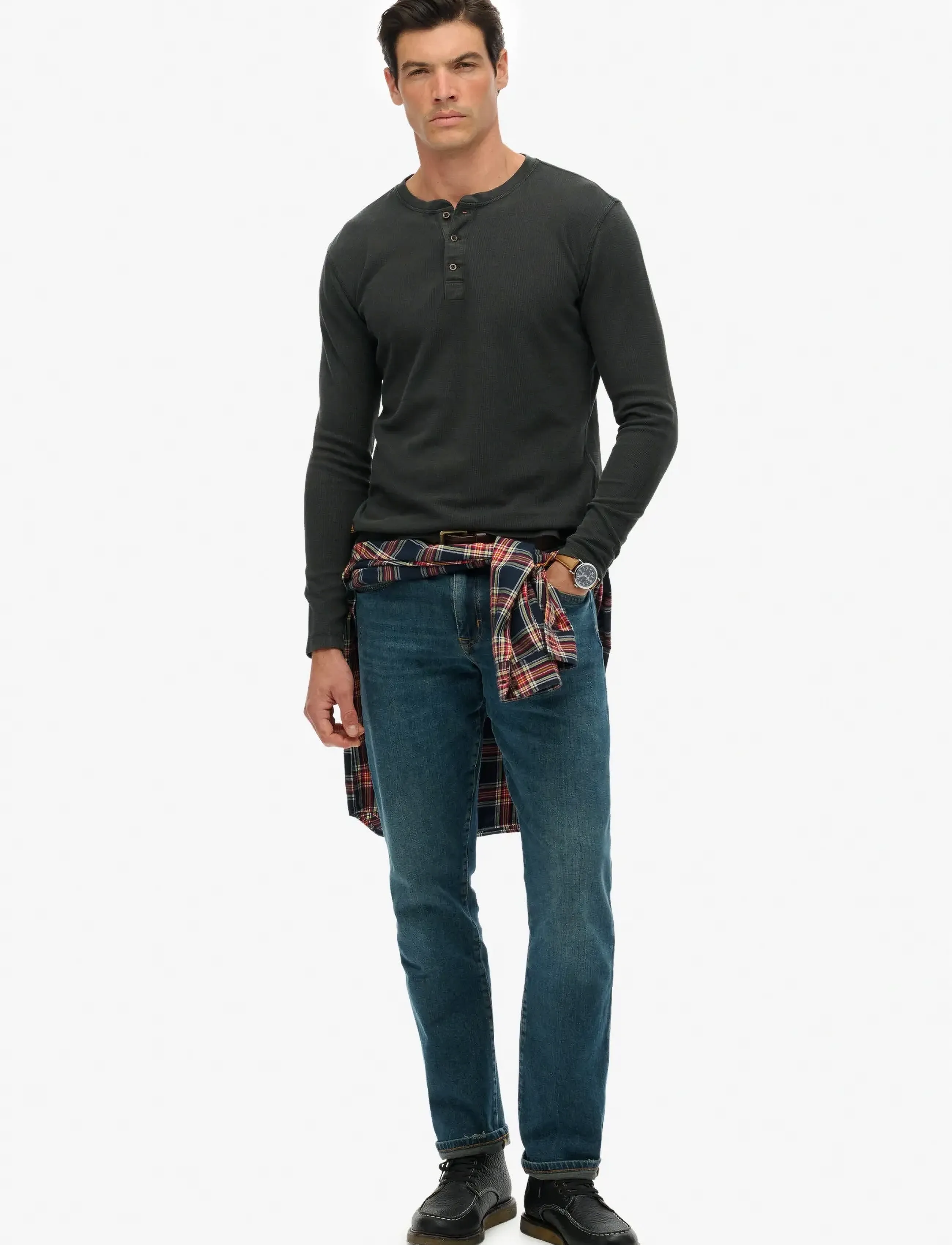 Superdry - WAFFLE LONG SLEEVE HENLEY TOP - washed black - 4