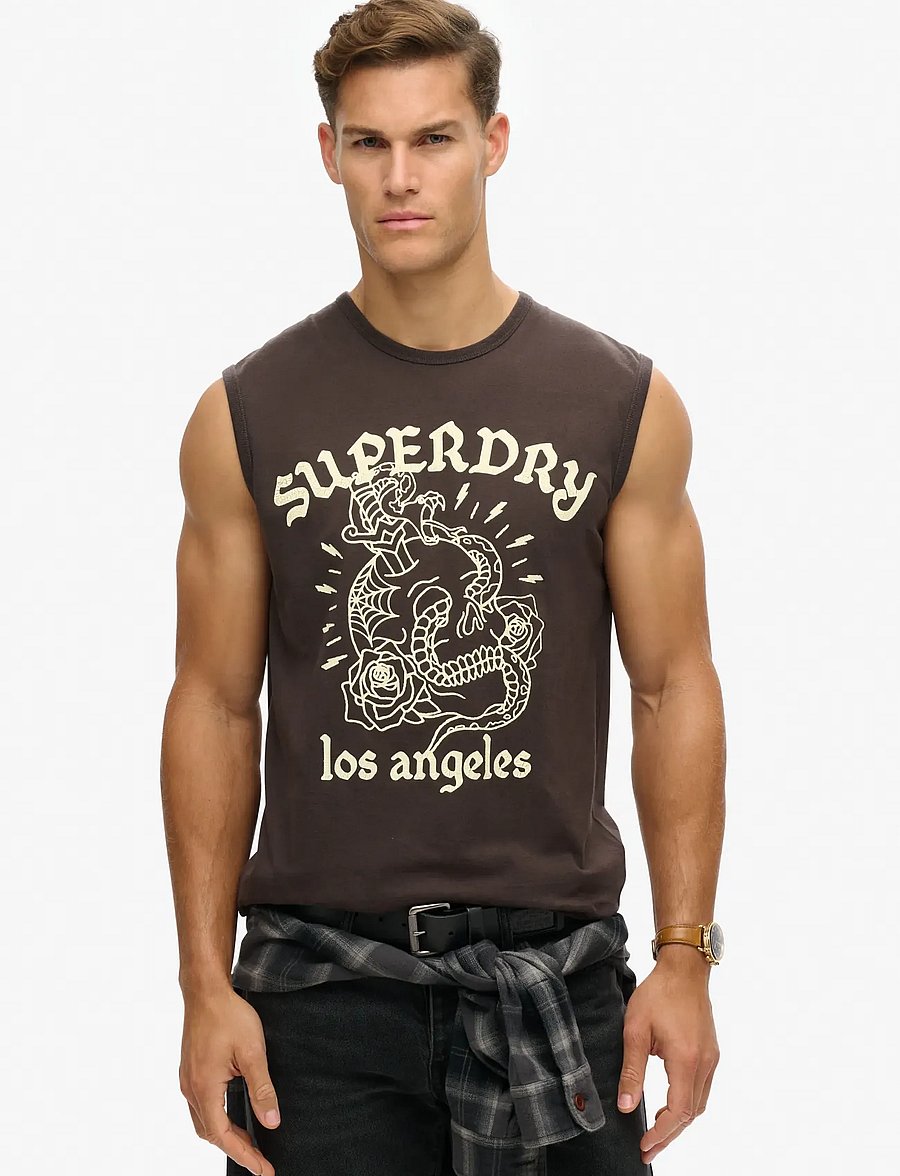 Superdry - TATTOO GRAPHIC TANK - mouwloze t-shirts - bison black - 0