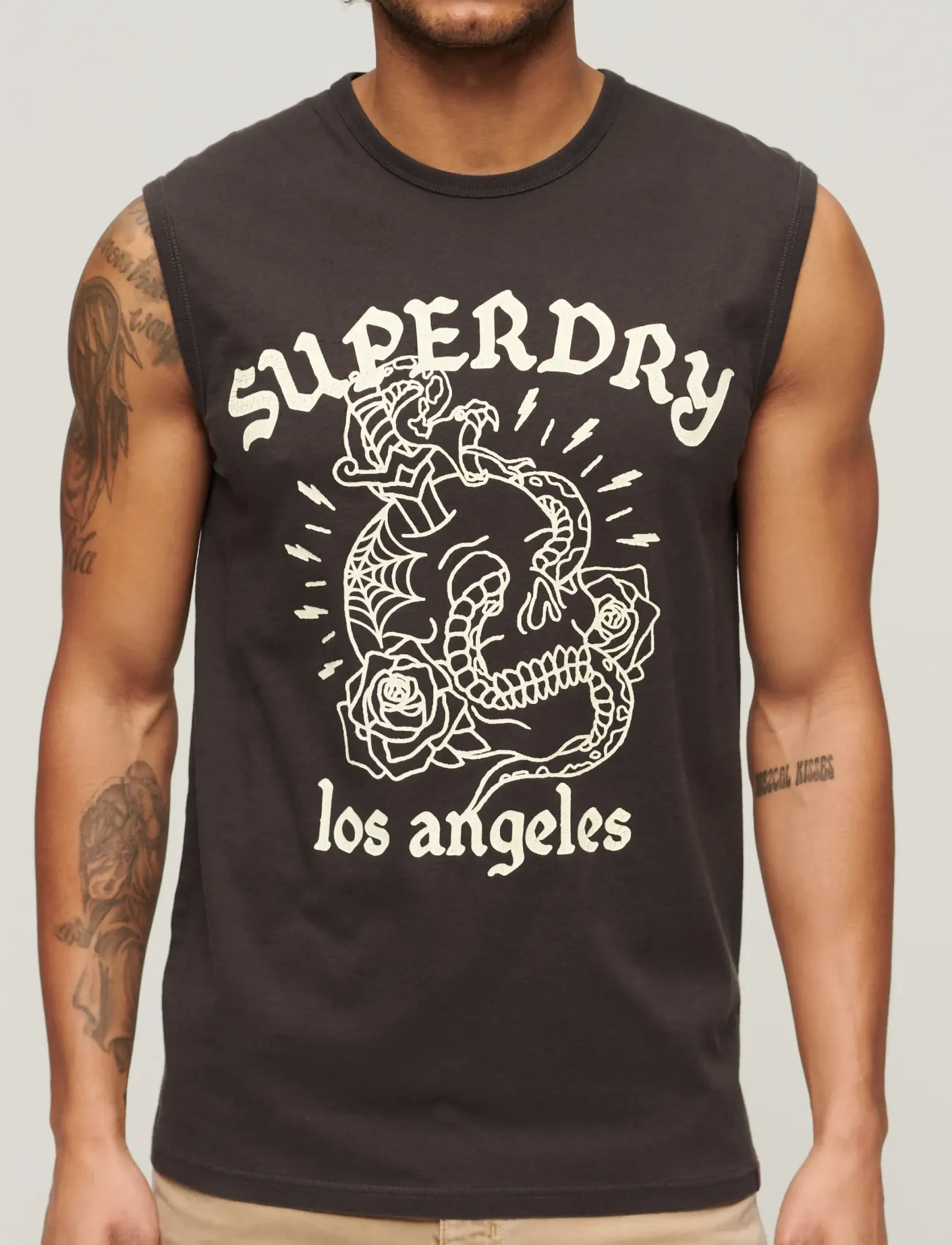 Superdry - TATTOO GRAPHIC TANK - die niedrigsten preise - bison black - 2