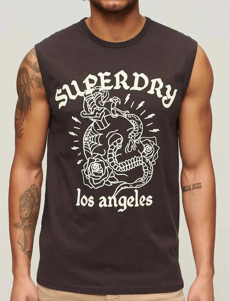 Superdry - TATTOO GRAPHIC TANK - mouwloze t-shirts - bison black - 2