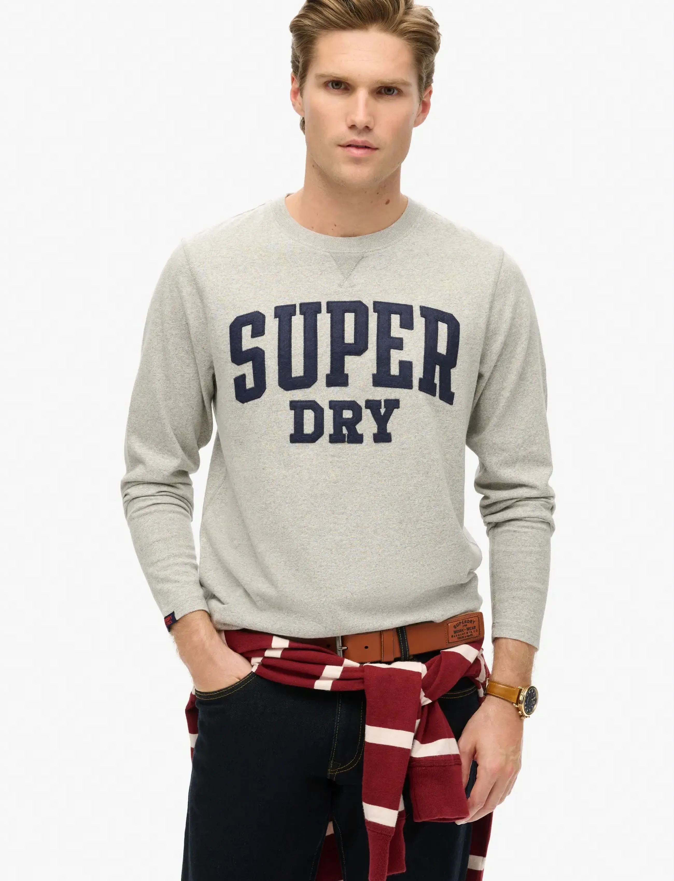 Superdry VINTAGE ATHLETIC LS TOP - Akcija - LIGHT GREY MARL / grey