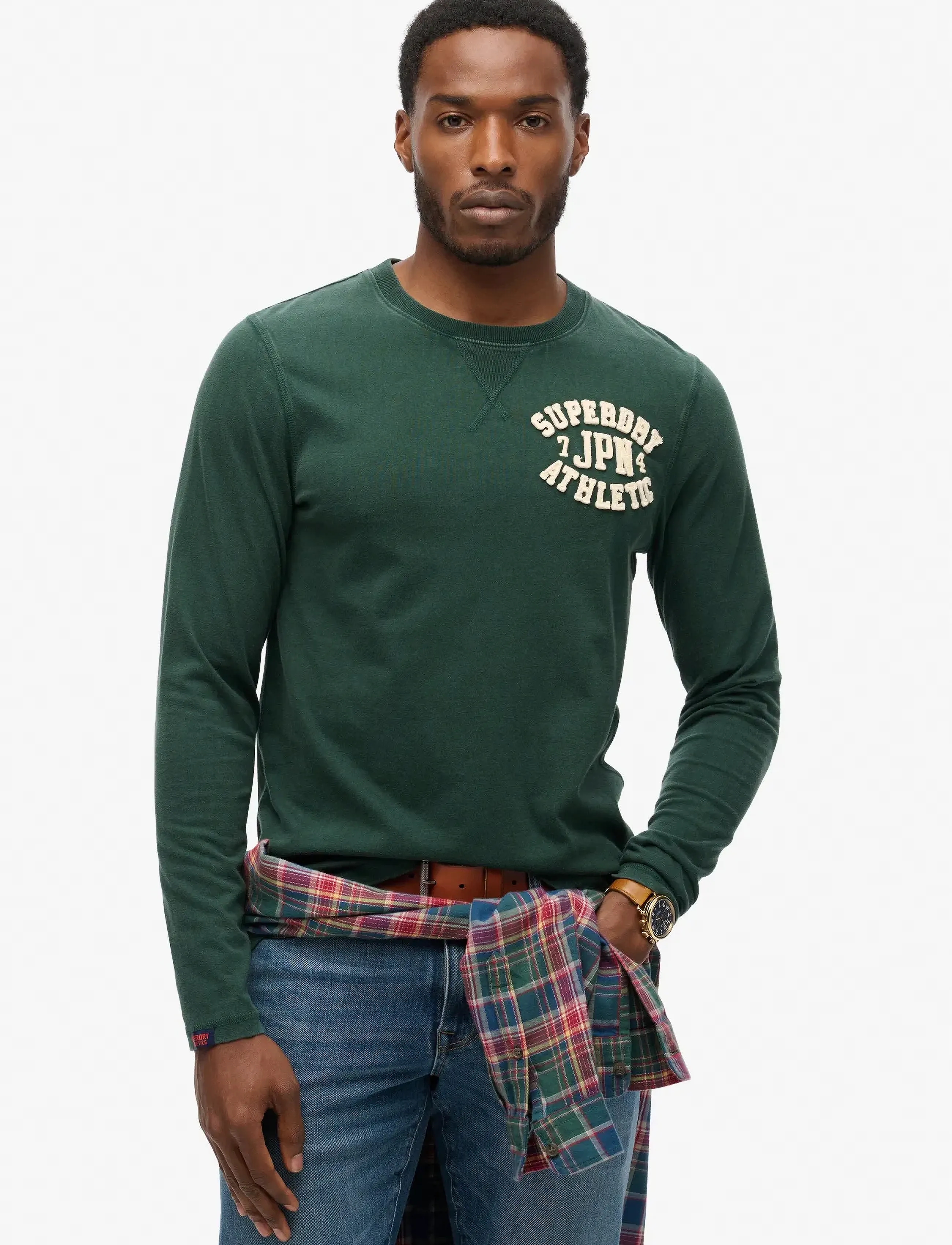 Superdry Vintage Athletic Chest Ls Tee, M, Green, T-Shirts > Langærmede, Herre