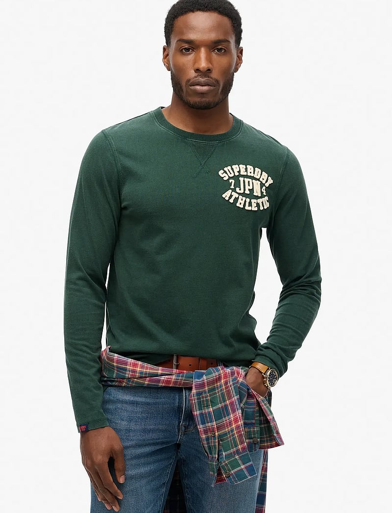 Superdry - VINTAGE ATHLETIC CHEST LS TEE - långärmade t-shirts - enamel green - 0