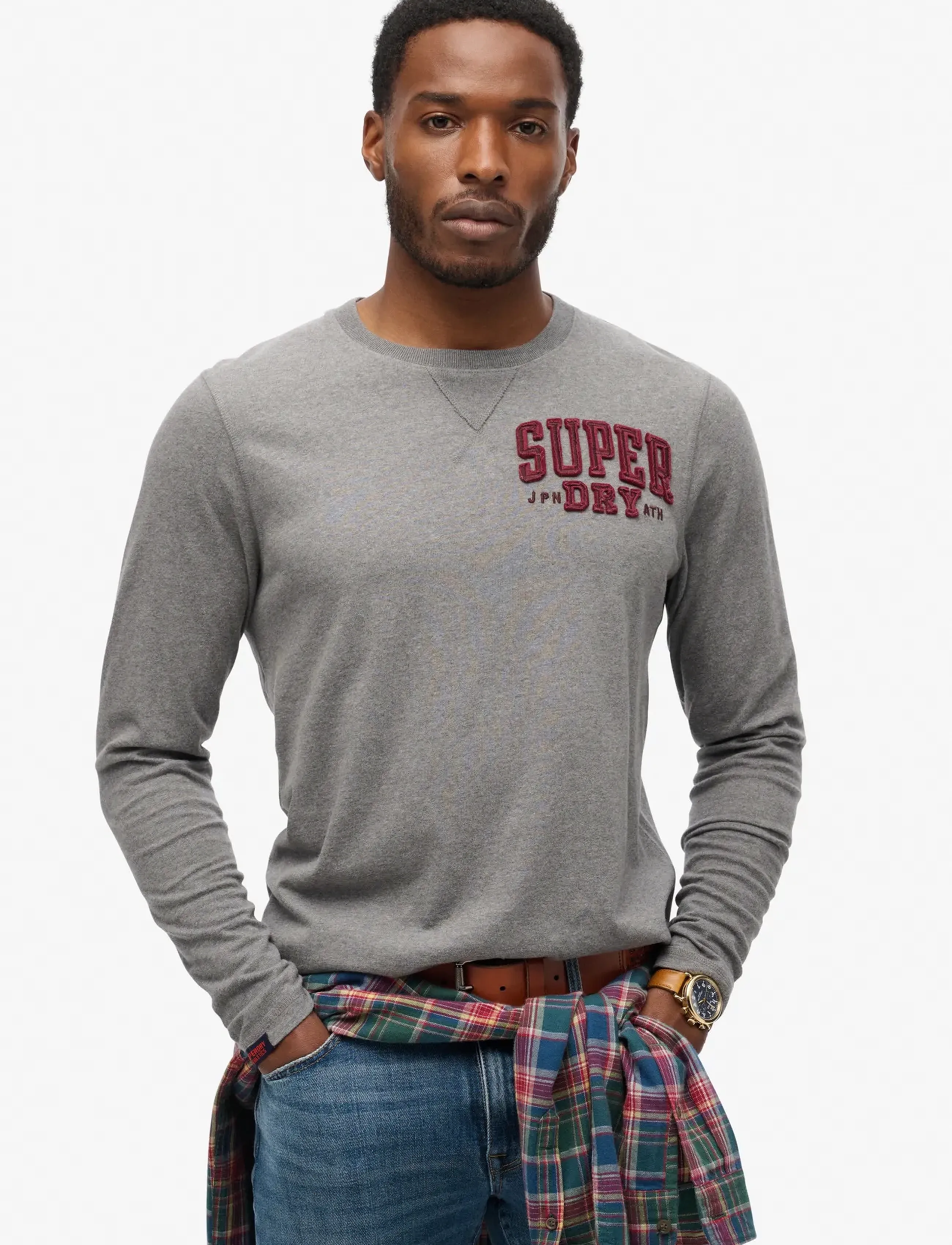 Superdry VINTAGE ATHLETIC CHEST LS TEE - T-särgid - MID GREY MARL / grey