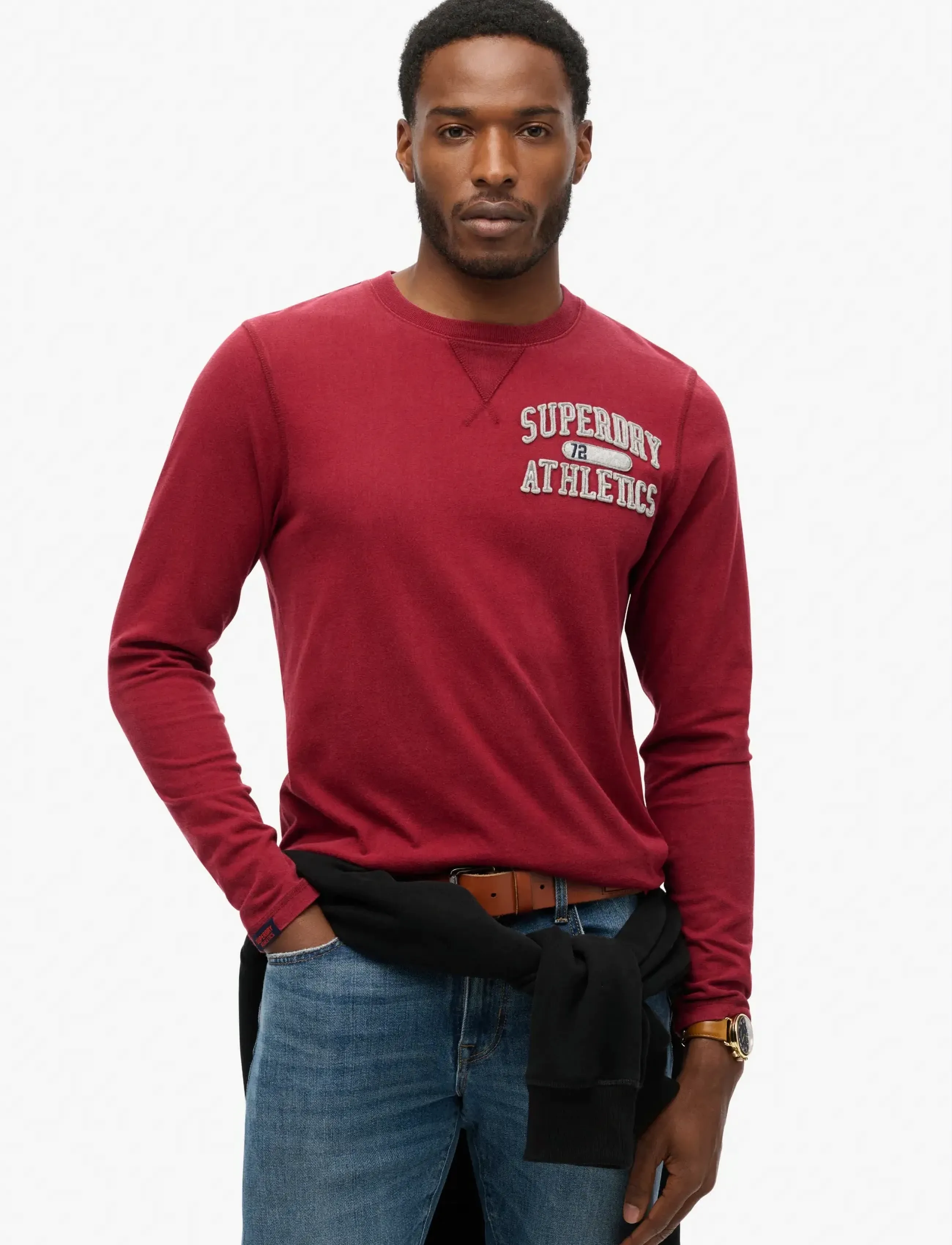 Superdry VINTAGE ATHLETIC CHEST LS TEE - Tøj - RICH BURGUNDY / burgundy