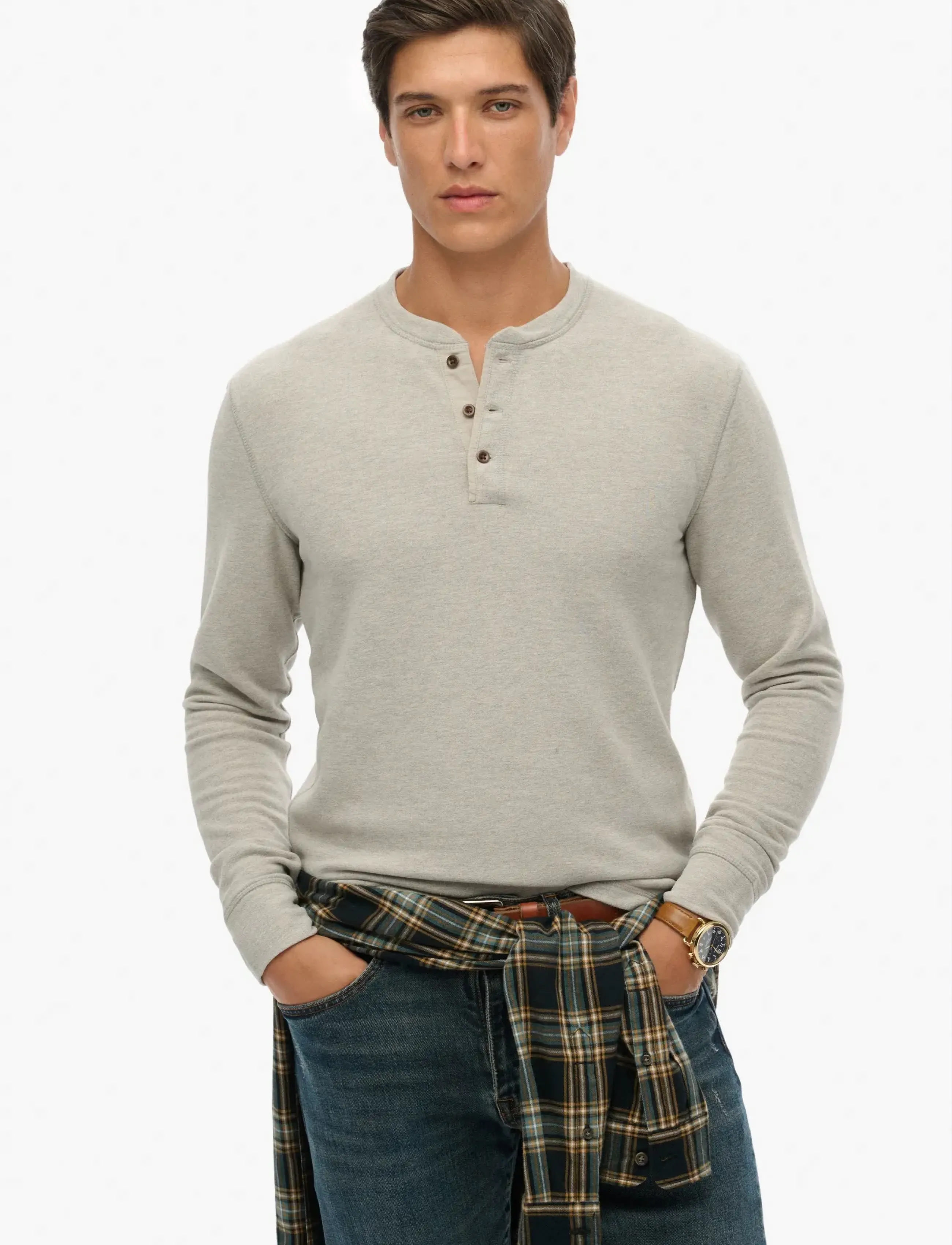 Superdry MERCHANT GRANDAD TOP - T-Shirts - HERITAGE GREY GRINDLE / grey